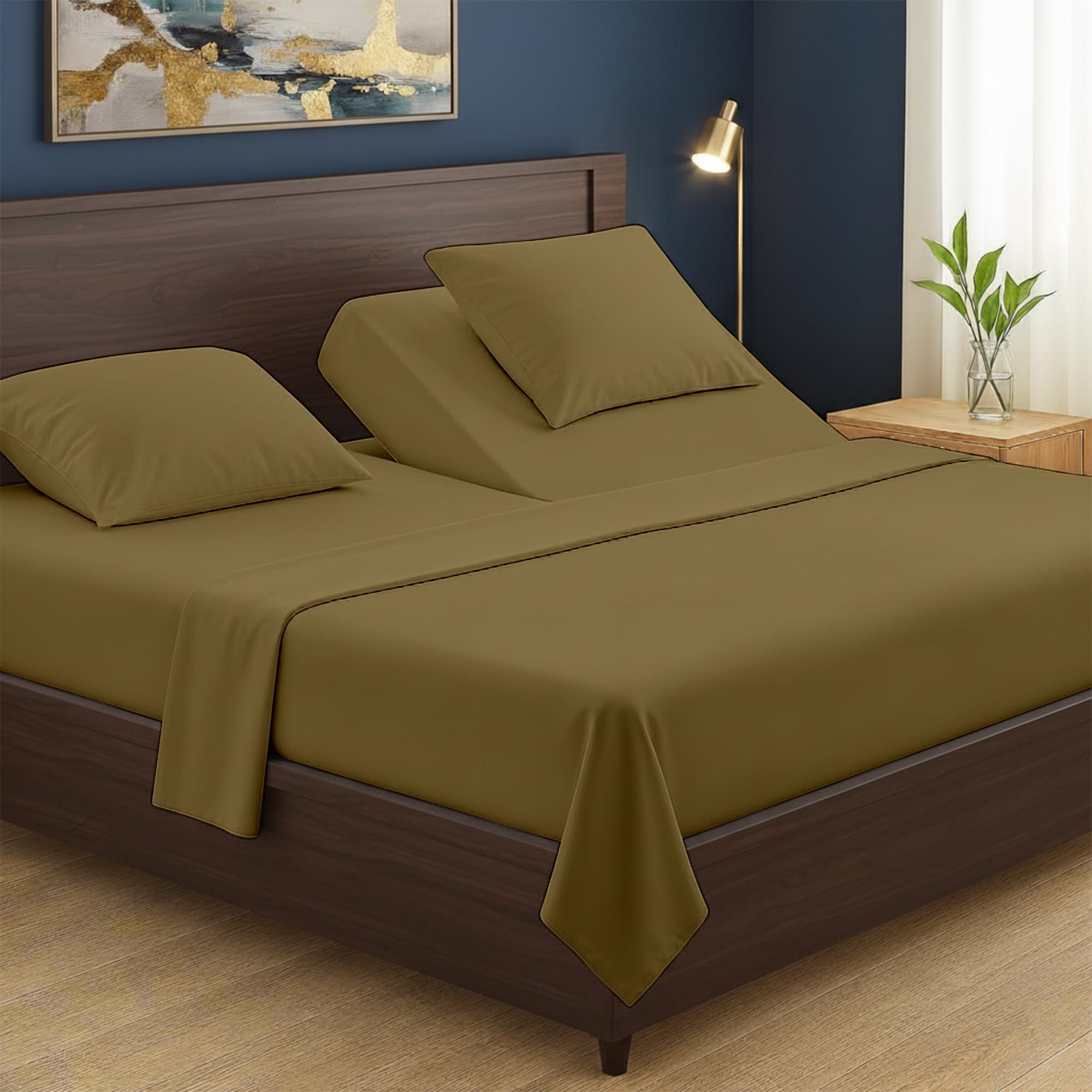 Mattress-Homes Split King Sheets for Adjustable Bed Cotton Flex Top King Sheets Sets for Adjustable Bed,Split King Sheets for Sleep Number Beds,Top Split King Sheets,Split King Sheets 34\" 4 Pcs 16\"Deep Taupe Solid