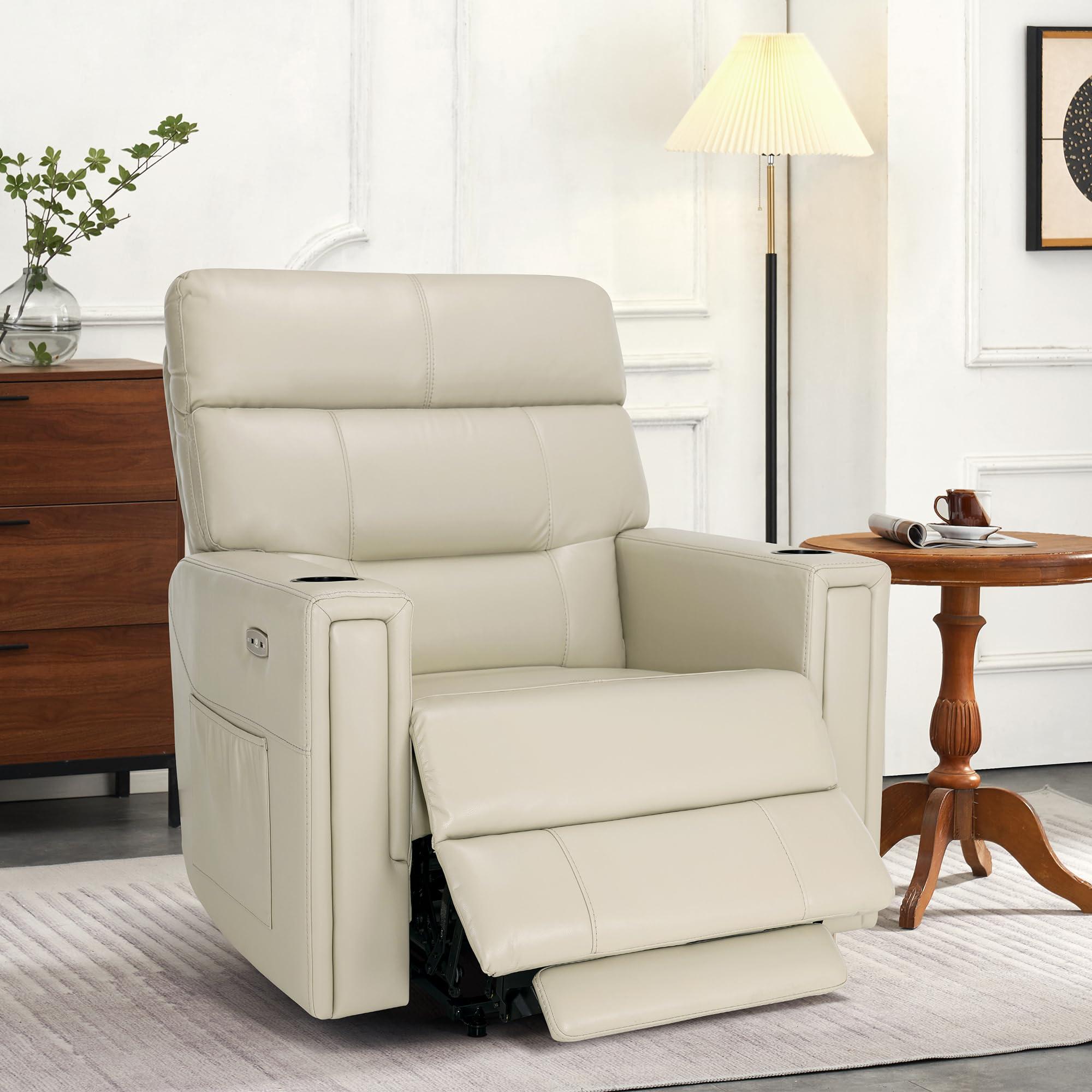 MCombo MCombo 380lbs Oversized Dual Motor Lay Flat Power Lift Recliner Chair with Infinite Position, for Heights 5'9''-6'7" Big and Tall People, Adjustable headrest, Faux Leather R7177 (Cream White)
