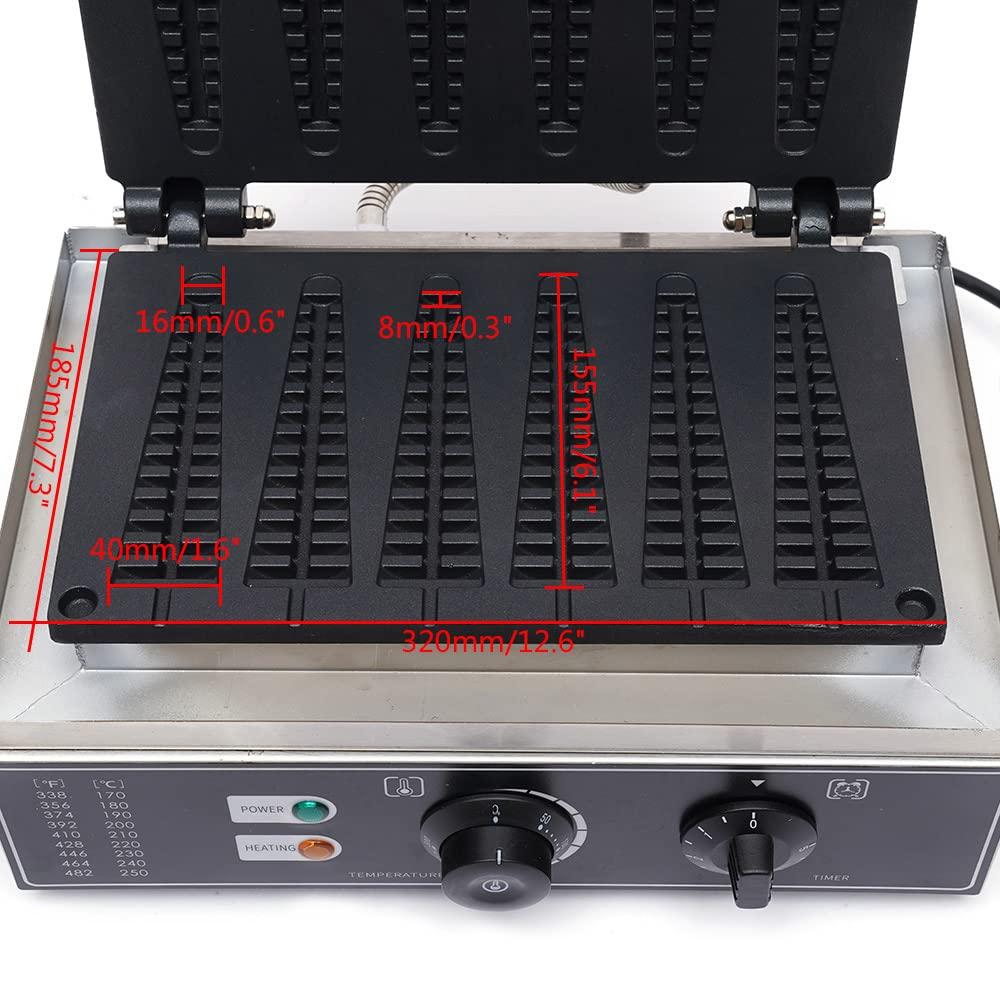 Hteedy Hteedy Electric Stick Waffle Maker, 1550W Commercial Nonstick Waffle Maker 6 Sticks Electric Waffle Baker Machine Non-Stick Stainless Steel Baker Machine, Temperature 50-300 (122-572)