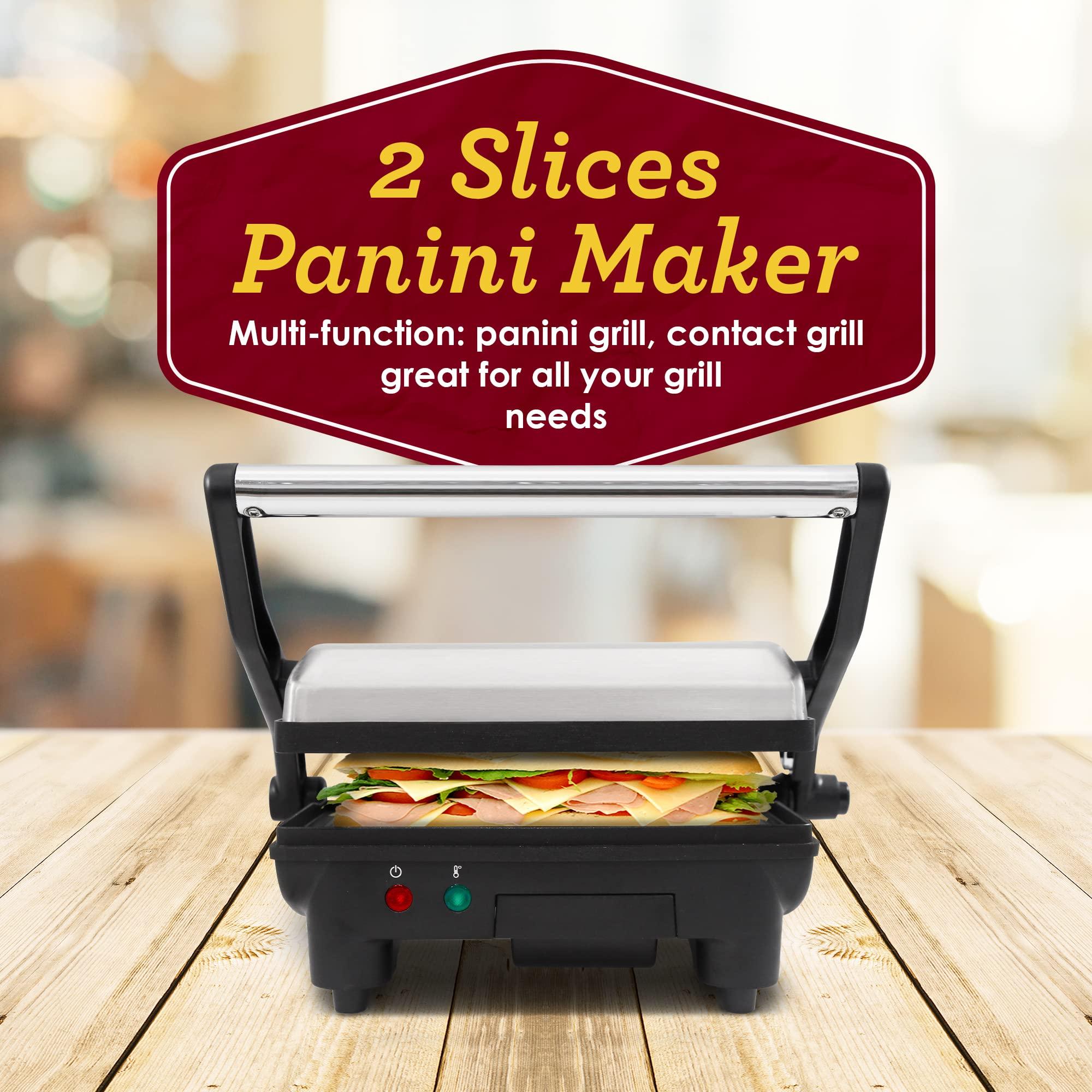 Elite Gourmet Elite Gourmet EPN-2976 2-in-1 Nonstick Panini Press & Indoor Grill, Opens 180-Degree Gourmet Sandwich Maker, Floating Hinge Fits All Foods, Contact Grill with Removable Grease Tray, Stainless Steel