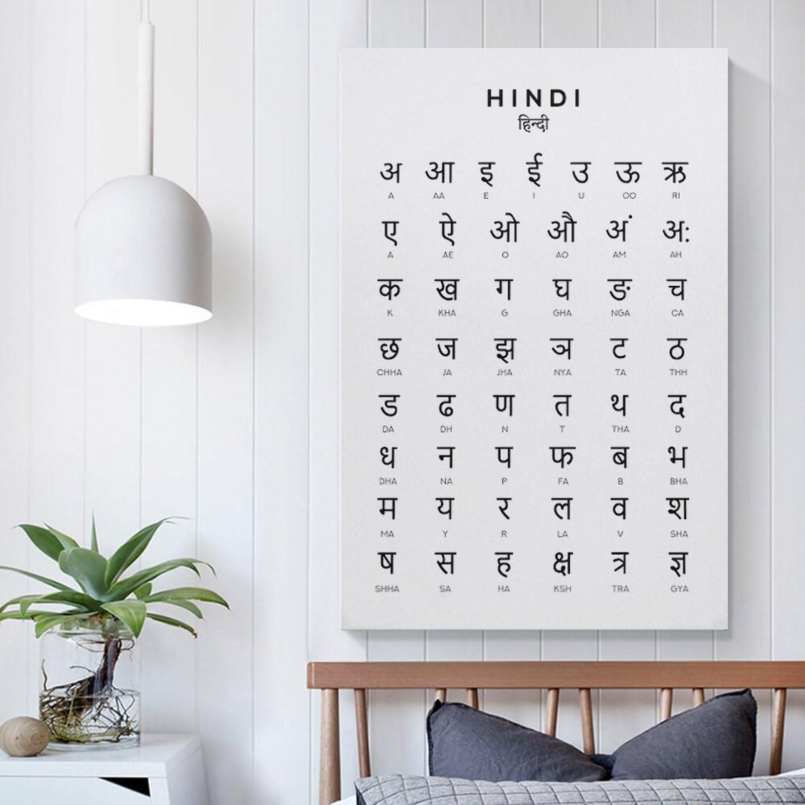 MOJDI Hindi Alphabet Poster, Hindi Varnamara Black And White Wall Home & School Education Poster, Room Aes Canvas Painting Wall Art Poster for Bedroom Living Room Decor 20x30inch(50x75cm) Unframe-style