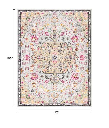 Safavieh SAFAVIEH Madison Collection Area Rug - 6' x 9', Grey & Gold, Boho Chic Medallion Distressed Design, Non-Shedding & Easy Care, Ideal for High Traffic Areas in Living Room, Bedroom (MAD447G)