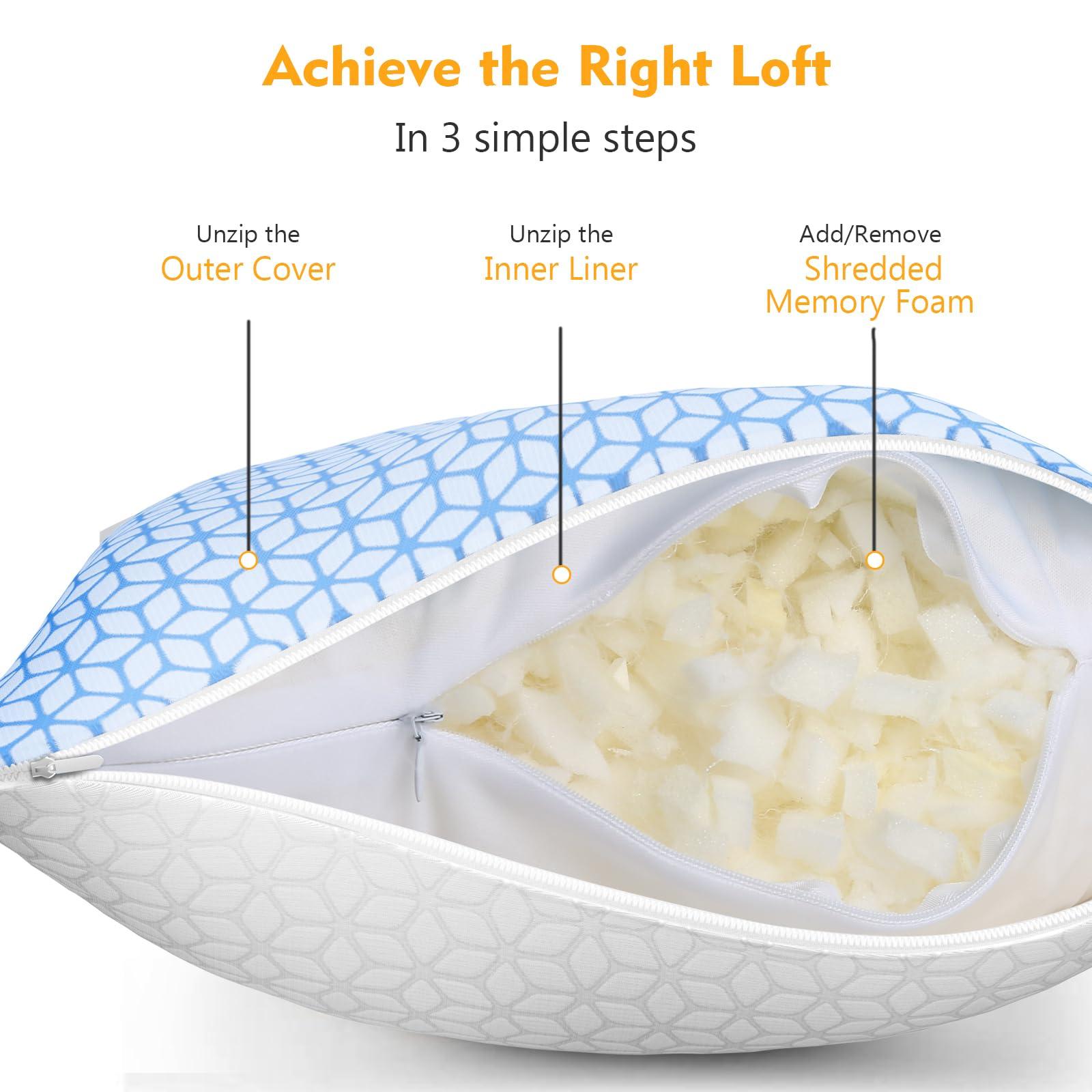 Love Attitude Love Attitude Shredded Memory Foam Pillows King Size Set of 2, Cooling Pillow Firm and Soft Adjustable for Side Back Stomach Sleepers