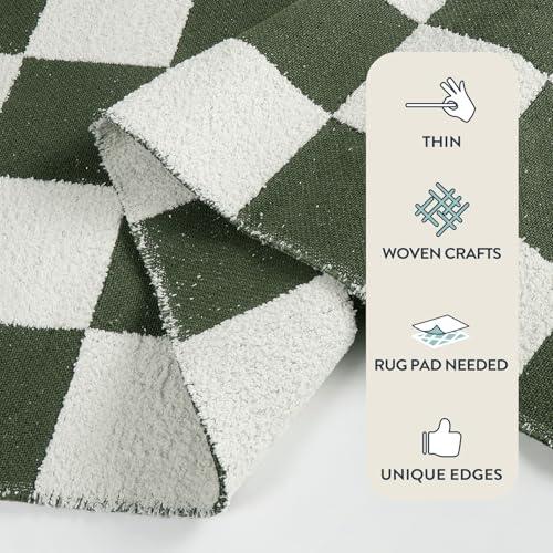 Lahome Lahome 6x9 Green Checkered Rug for Bedroom Boy Room, Modern Large Cotton Woven Checkerboard Green and White Rug, Retro Washable Art Decor Carpet for Living Room Home Decor