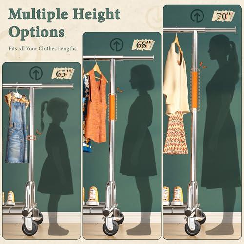 Raybee Raybee Heavy Duty Clothes Rack, Clothing Rack Load 485 LBS, Metal Garment Rack, Rolling Clothes Racks for Hanging Clothes, Portable Clothes Rack with Sturdy Wheels