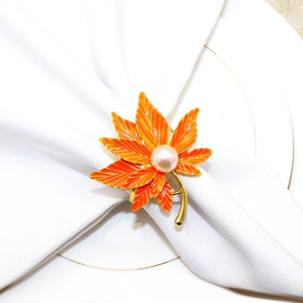 Yardwe Yardwe Fall Napkin Rings Holder, 4pcs Maple Leaf Napkin Ring Christmas Napkin Holder Serviette Buckles for Dining Table Harvest Autumn Farmhouse Thanksgiving Day Party Decor