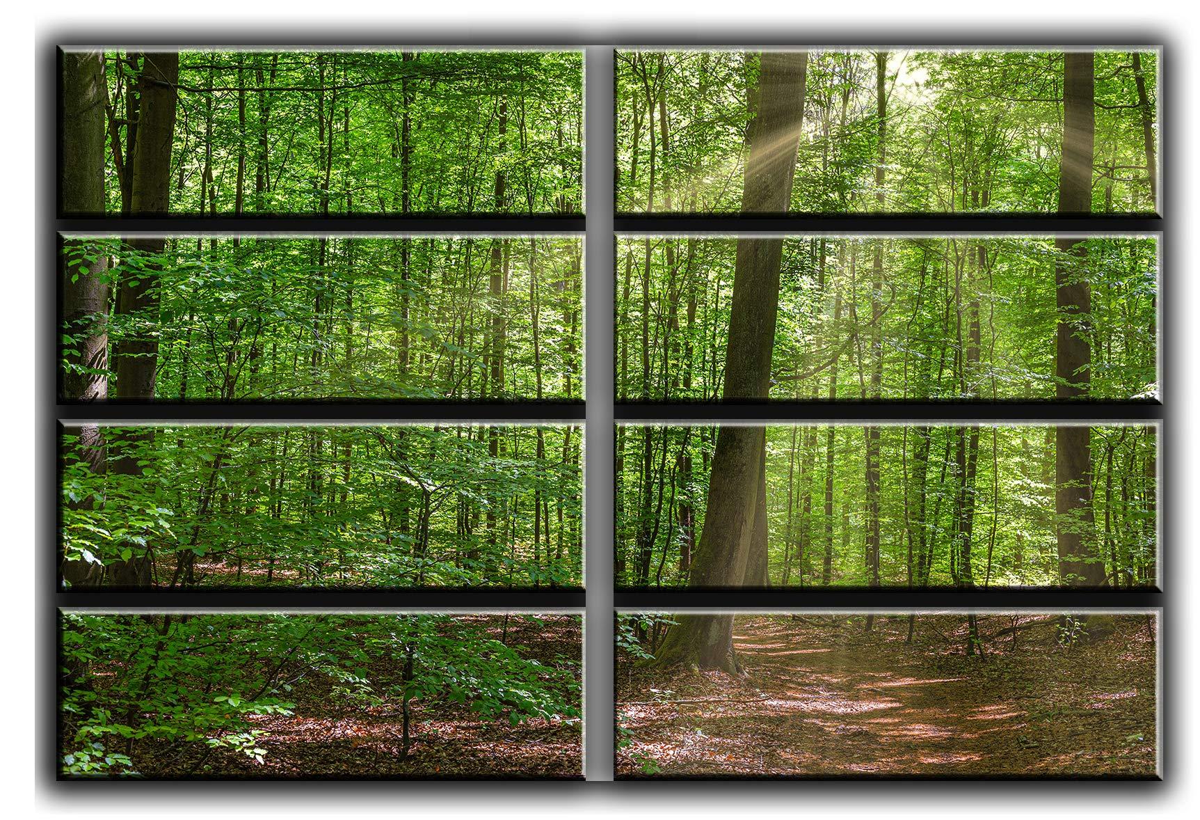 Hotel Arizona HD 8 Huge Piece Sunny Day in Forest Wall Art Decor Picture Painting Poster Print on Canvas Panels Pieces - Nature Theme Wall Decoration Set - Spring Time Hiking Wall Picture for Living Room Bedroom