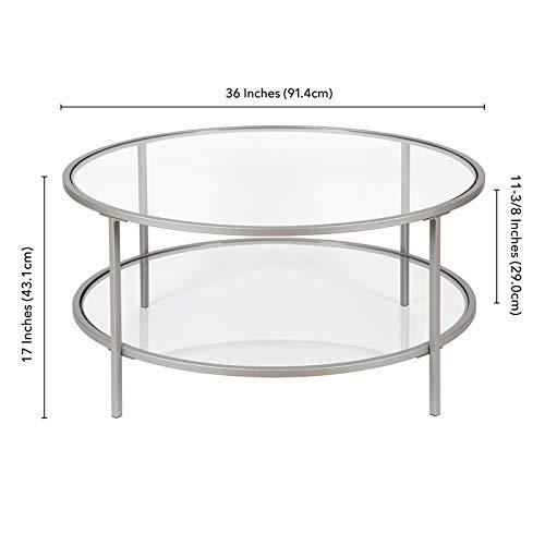 Henn&Hart Henn&Hart 36\" Wide Round Round Coffee Table with Glass Top in Nickel, Modern Round Coffee Tables for living room, studio apartment essentials