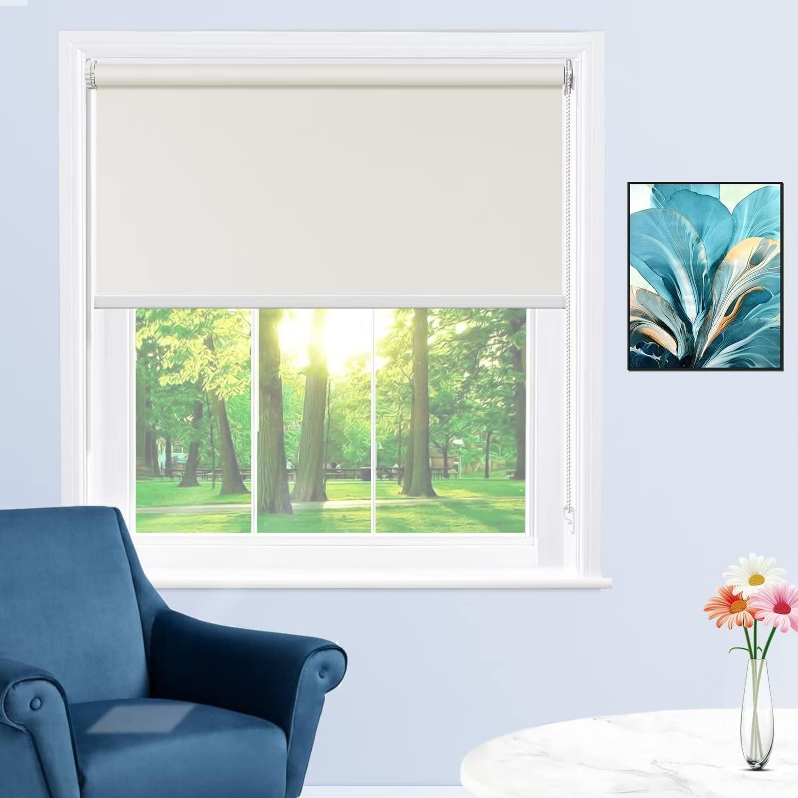 fhsblinds FHSBLINDS No Tool No Drill Custom Roller Window Shades Blinds for Windows-Room Darkening Waterproof Blackout Window Blinds & Shades for Home Kitchen Bedroom Office (Cream 100% Blackout, 27"W x 48"H)