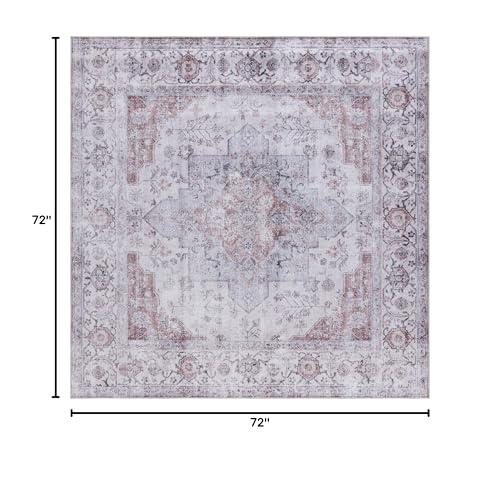 Safavieh SAFAVIEH Tucson Collection Area Rug - 6' Square, Beige & Light Sage, Persian Medallion Design, Machine Washable Ideal for High Traffic Areas in Living Room, Bedroom, Dining (TSN105B-6SQ)
