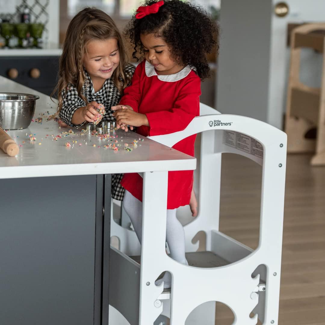 Little Partners Little Partners Kids Learning Tower, Toddler Tower - Adjustable Height Kitchen Step Stool - Encourages Learning, Independence, and Engagement - Safety Climbing Tower for Kitchen Counter (Soft White)
