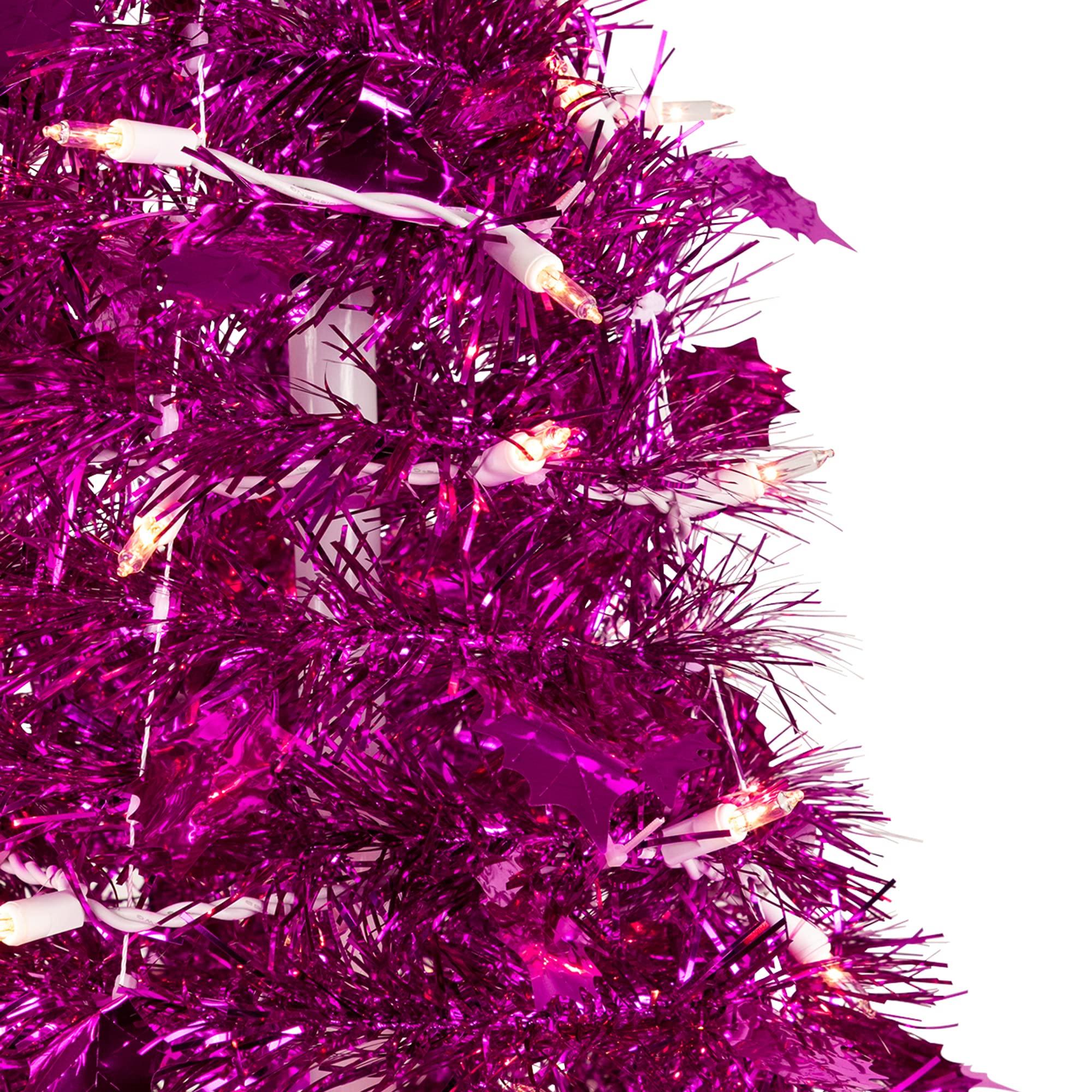 Northlight Northlight 6' Pre-Lit Pink Tinsel Pop-Up Artificial Christmas Tree, Clear Lights