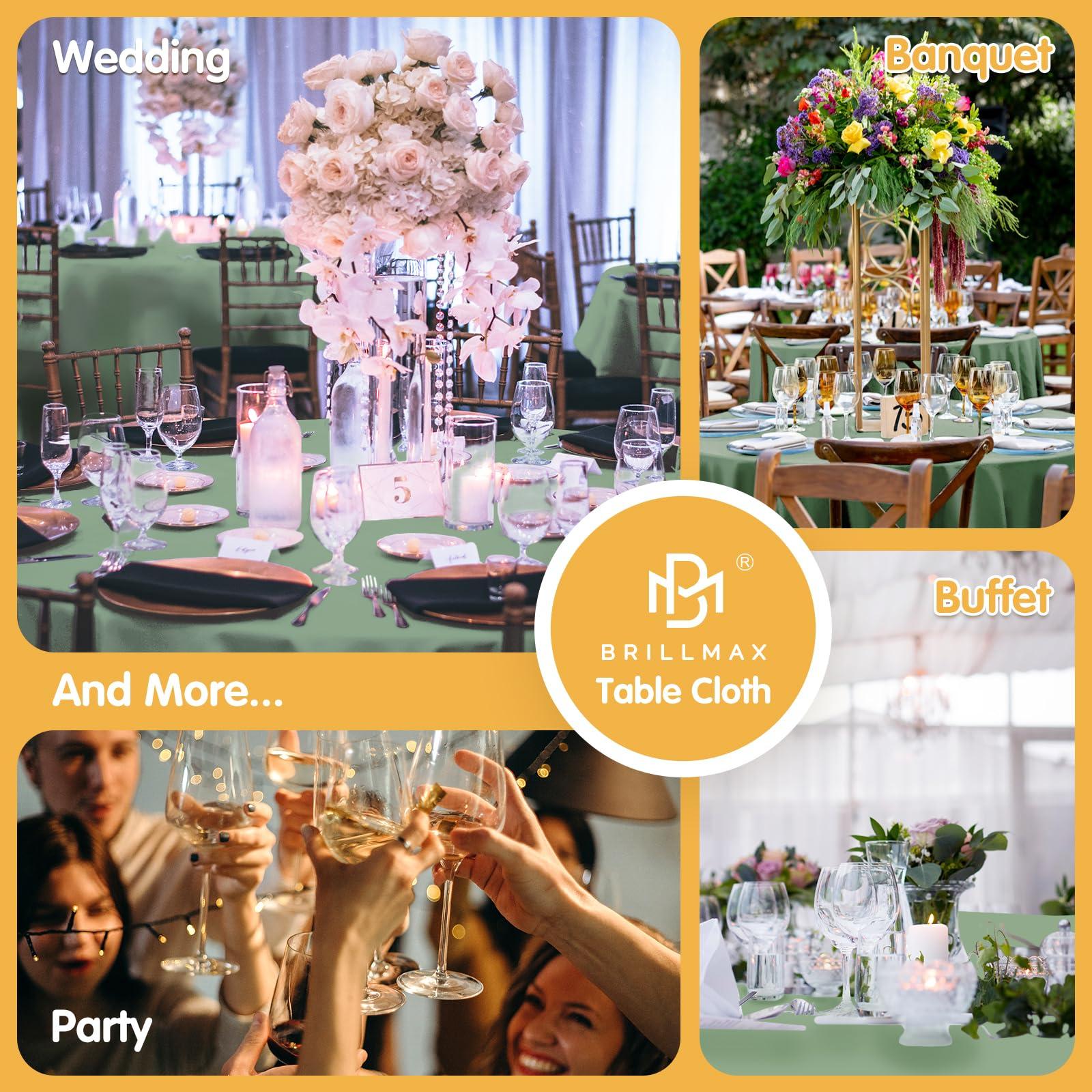 BRILLMAX BRILLMAX 4 Pack Sage Green Round Tablecloths 108 Inch - Circle Bulk Linen Polyester Fabric Washable Table Clothes Cover for Wedding Reception Banquet Birthday Party Buffet Restaurant