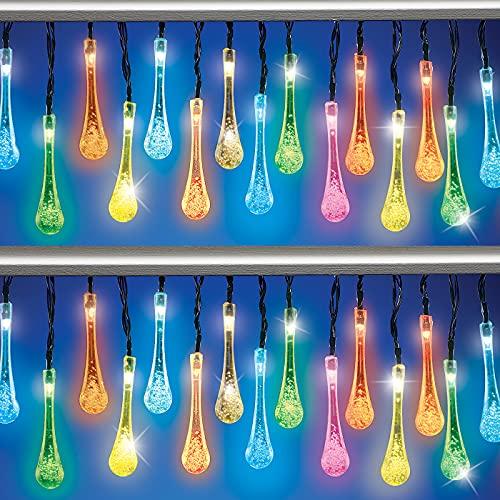 Collections Etc Collections Etc Solar Color Changing Raindrop-Shaped Light String - Includes 20 Lights That Stretch Over 9 Feet Long