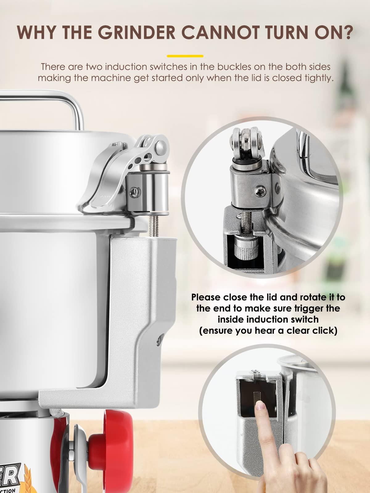 CGOLDENWALL CGOLDENWALL 300g Electric Grain Grinder Mill Safety Upgraded 1500W High-speed Spice Herb Grinder Commercial Superfine Grinding Machine Dry Cereals Pulverizer CE 110V (300g Swing Type)