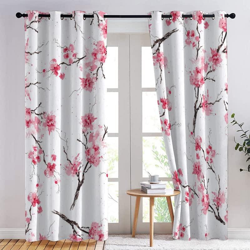 TAKUAN TAKUAN Cherry Blossom Curtains for Bedroom Living Room, Sakura Blackout Curtains 63 Inch Length 2 Panels Set, Thermal Insulated Grommet Drapes, Decorative Patterned Window Treatments