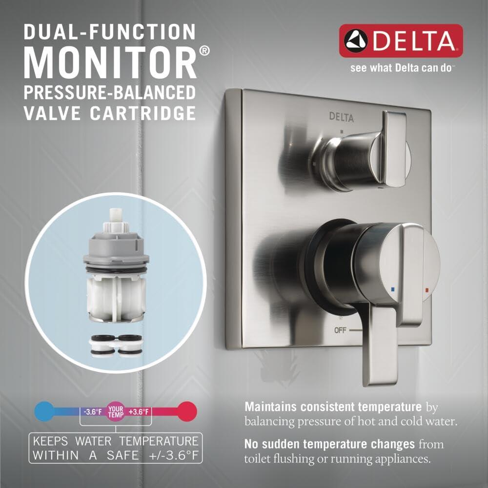 DELTA FAUCET Delta Faucet Ara 17 Series Dual-Function Shower Handle Valve Trim Kit with 3-Setting Integrated Diverter, Chrome T27867 (Valve Not Included)