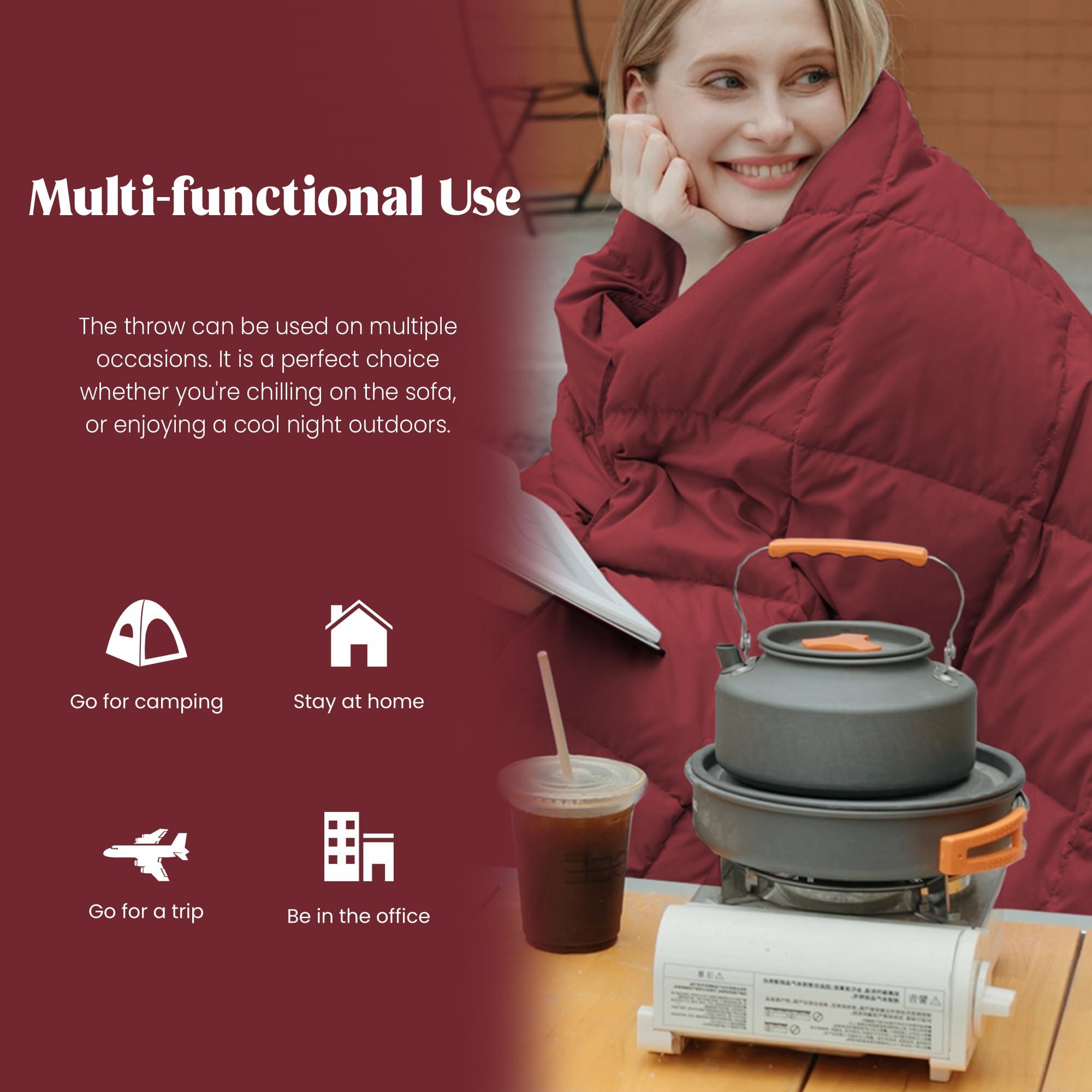 puredown Puredown Soft Feather Down Throw Blanket Lightweight Packable Couch Throw for Indoor and Outdoor Use, 50\"X70\", Wine