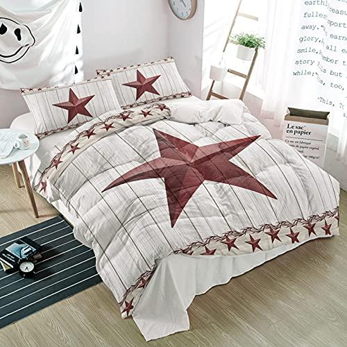 Queener Home Farmhouse California King Duvet Cover Set Rustic Country Star Wheat Ears, 3 Piece Bedding Set Microfiber Quilt Cover with Pillow Shams for Kids/Teens/Men/Women Western Farm Barn Door Plank
