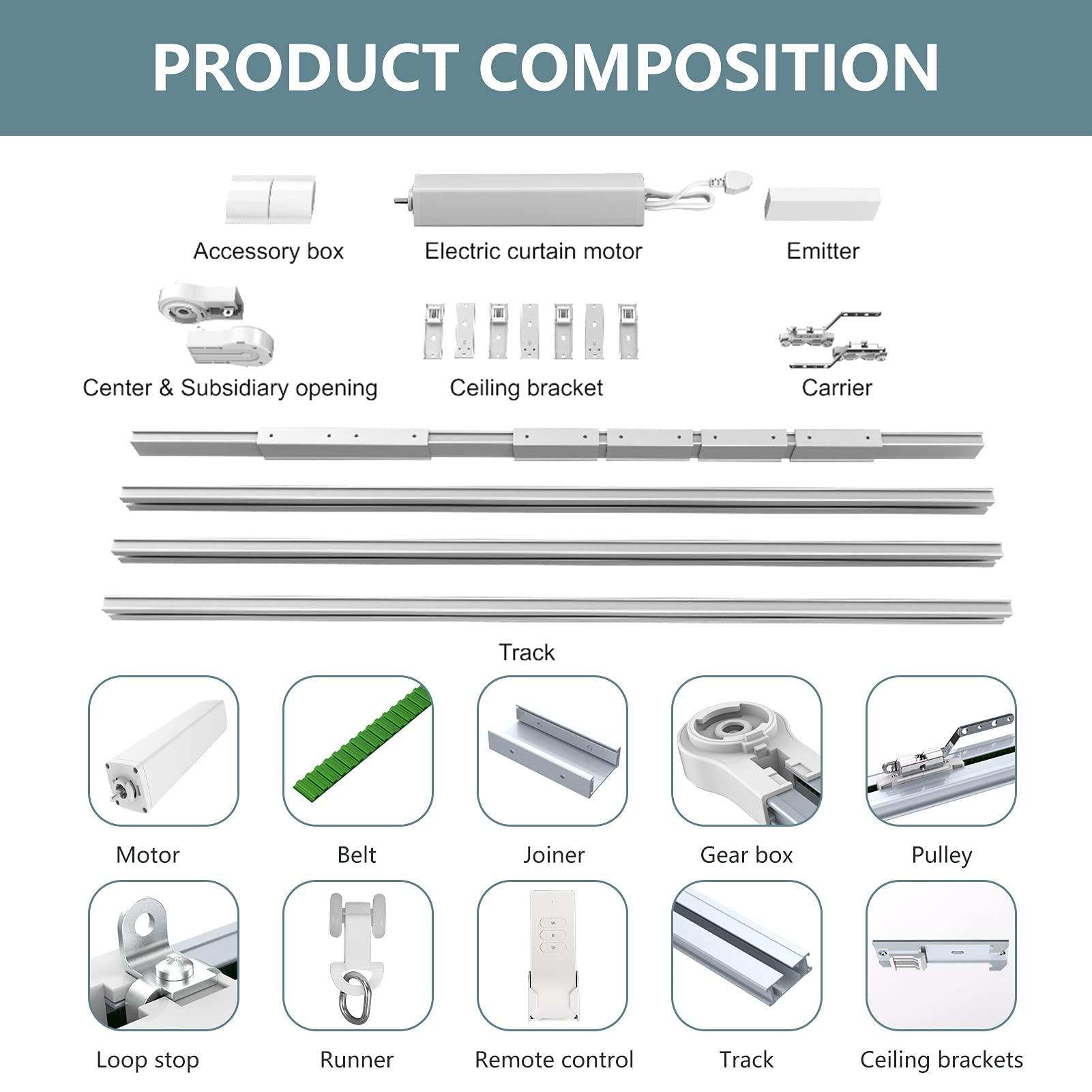 LAKAGA Electric Curtain Track 87"-244" Smart Curtains Motorized Opener Curtains Rod Super Silent Motor with Remote Control (79'')