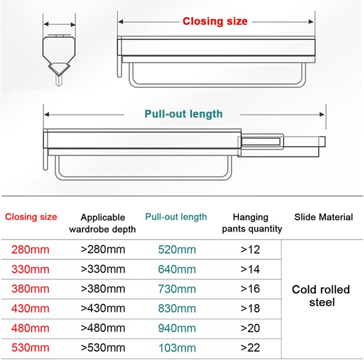 SAFWEL WUZM Pull-Out Closet Valet Rod, Adjustable Heavy Duty Steel Clothes Hanger Rail, Space Saving Multifunctional Pants Rack Clothes Organizers