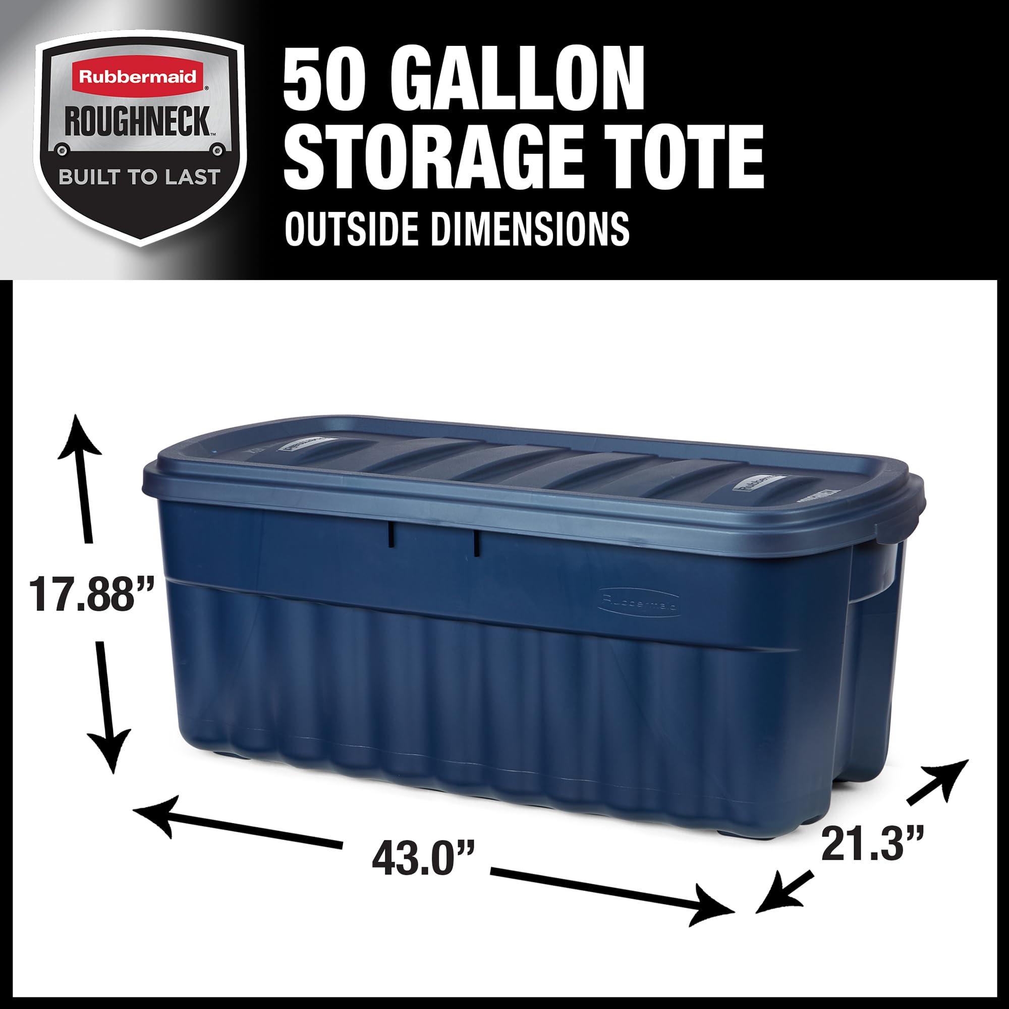 Rubbermaid Rubbermaid Roughneck Tote 50 Gal, 2 Pack, Made in USA, Dark Indigo Metallic, Rugged Plastic Stackable Storage Bins with Lids and Handles