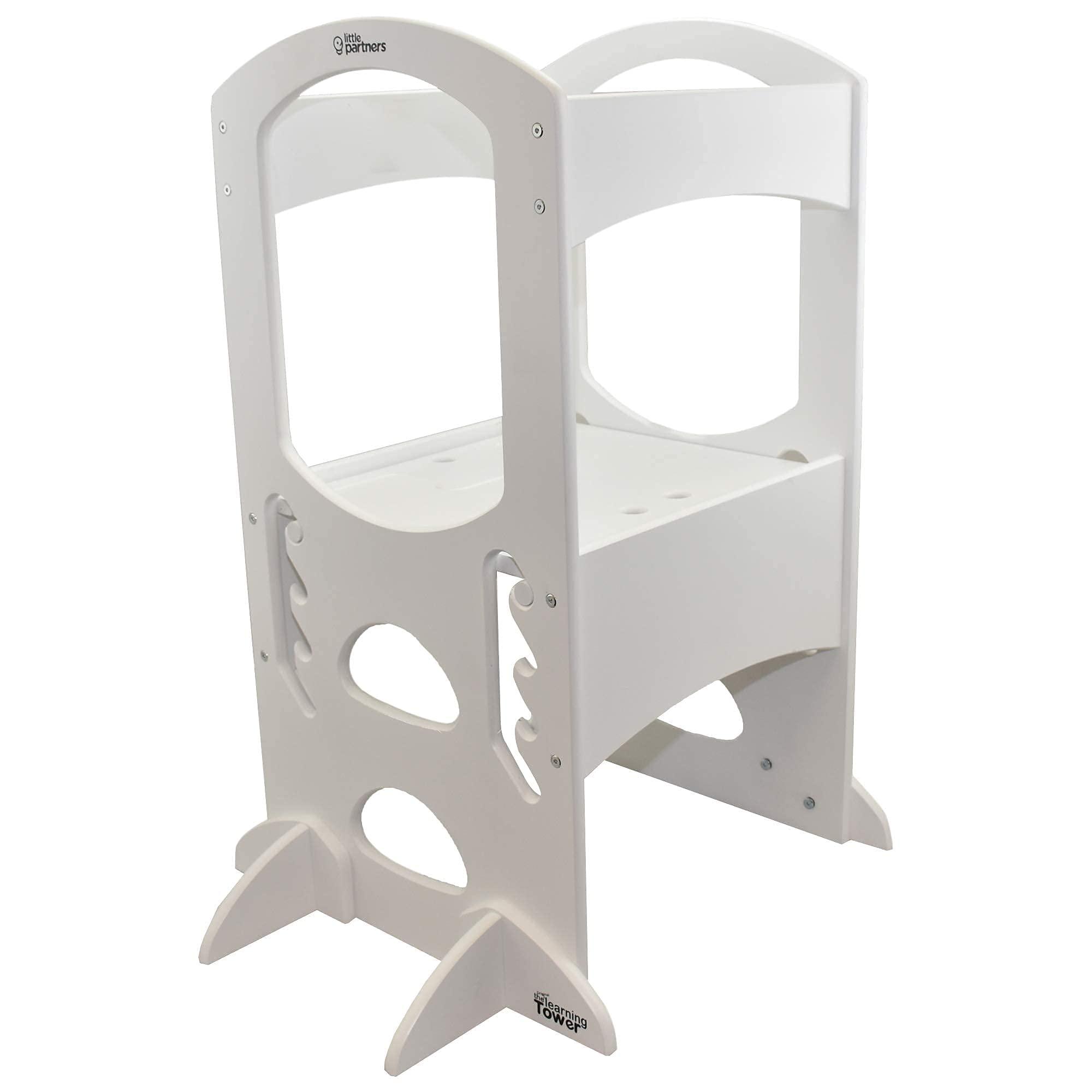 Little Partners Little Partners Kids Learning Tower, Toddler Tower - Adjustable Height Kitchen Step Stool - Encourages Learning, Independence, and Engagement - Safety Climbing Tower for Kitchen Counter (Soft White)