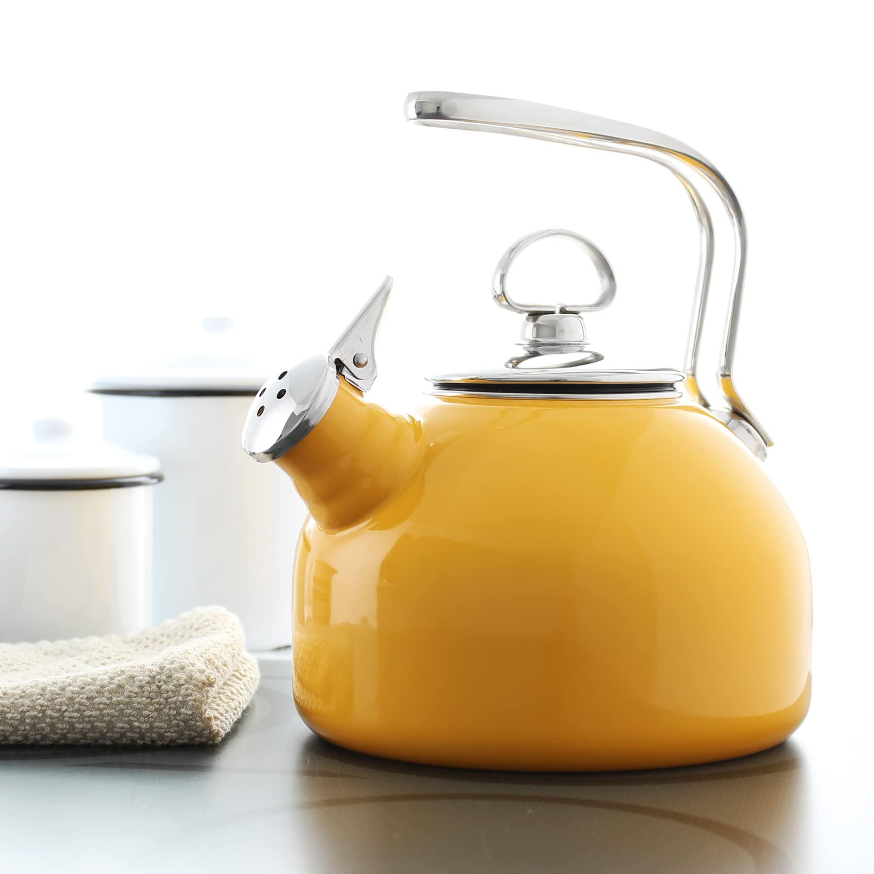 Chantal Chantal Classic Teakettle, 1.8 QT, Enamel On Steel, 2-Tone Harmonica Whistle, Rapid Boil and Even Heating (Marigold)