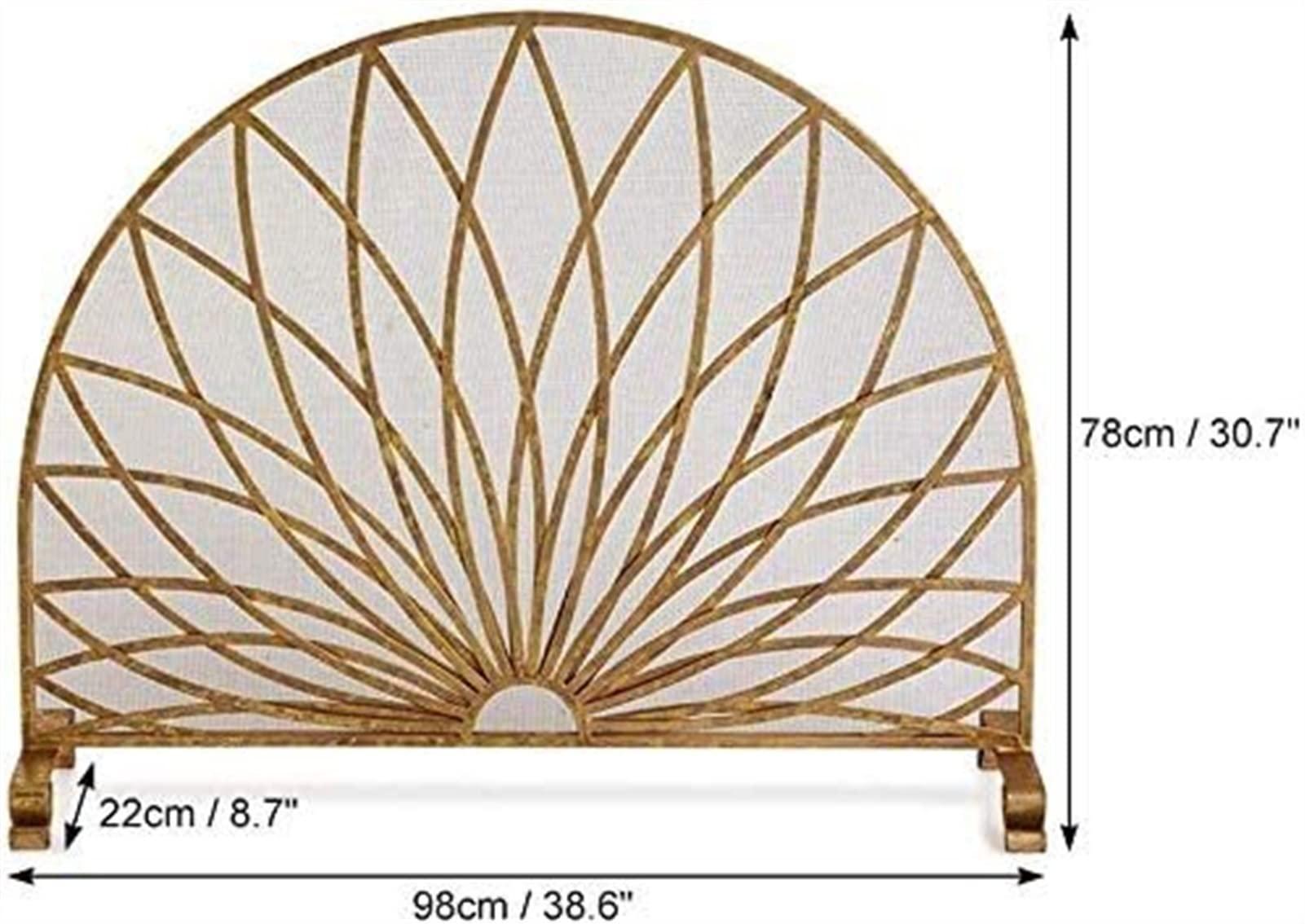 GTORCZDF GTORCZDF Fireplace Screen Screen Fire Guard Fireplace Screen Decorative Fireplace Screen Gold Fan, Metal Freestanding Fire Guard with Spark Proof Mesh Cover