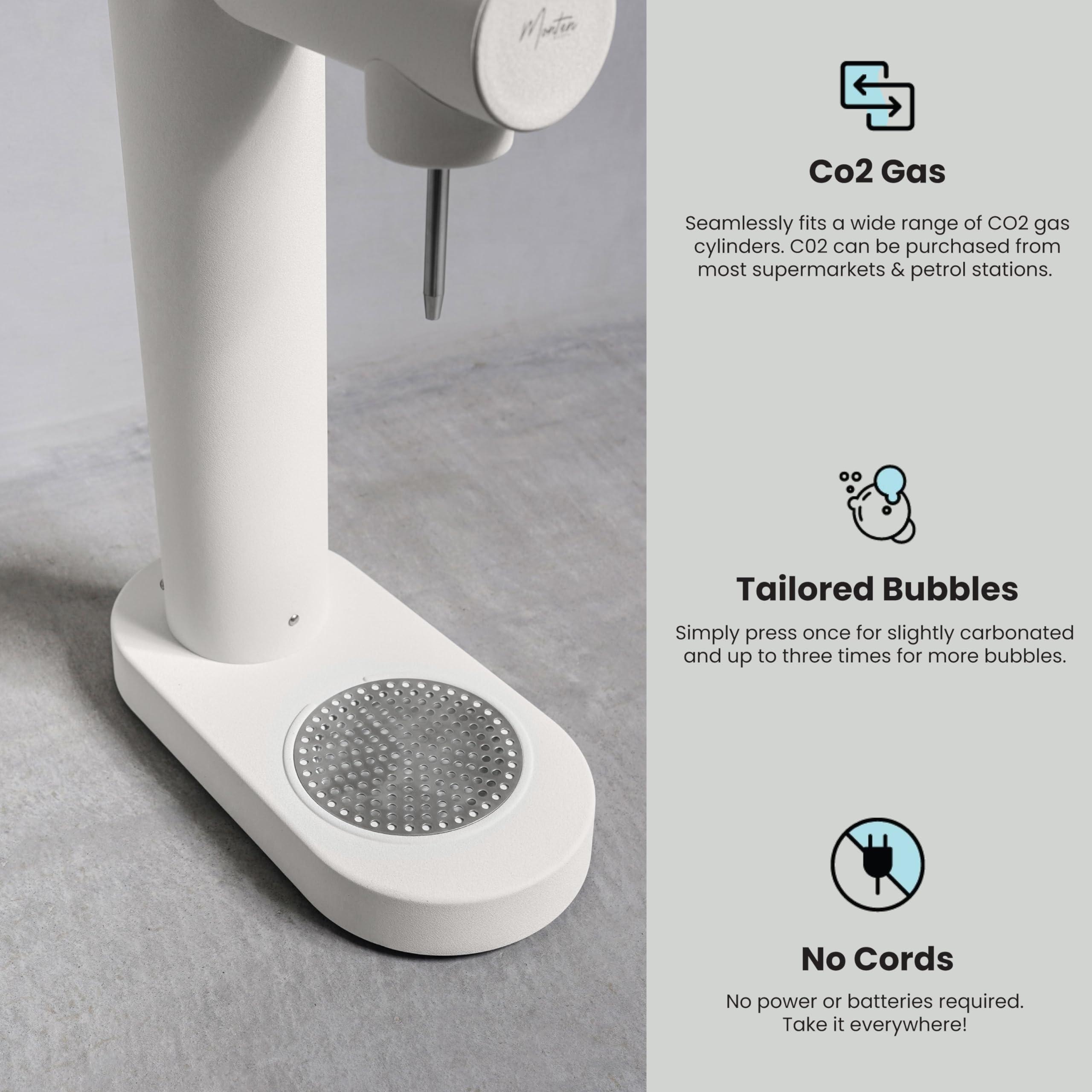 MonTen Soda MonTen Soda Sparkling Water Maker - Matte White Carbonated Water Machine - Includes 900ML Bottle - Made with Premium Stainless Steel - Compatible with Screw-In Sodastream & Soda Sense CO2 Cylinders