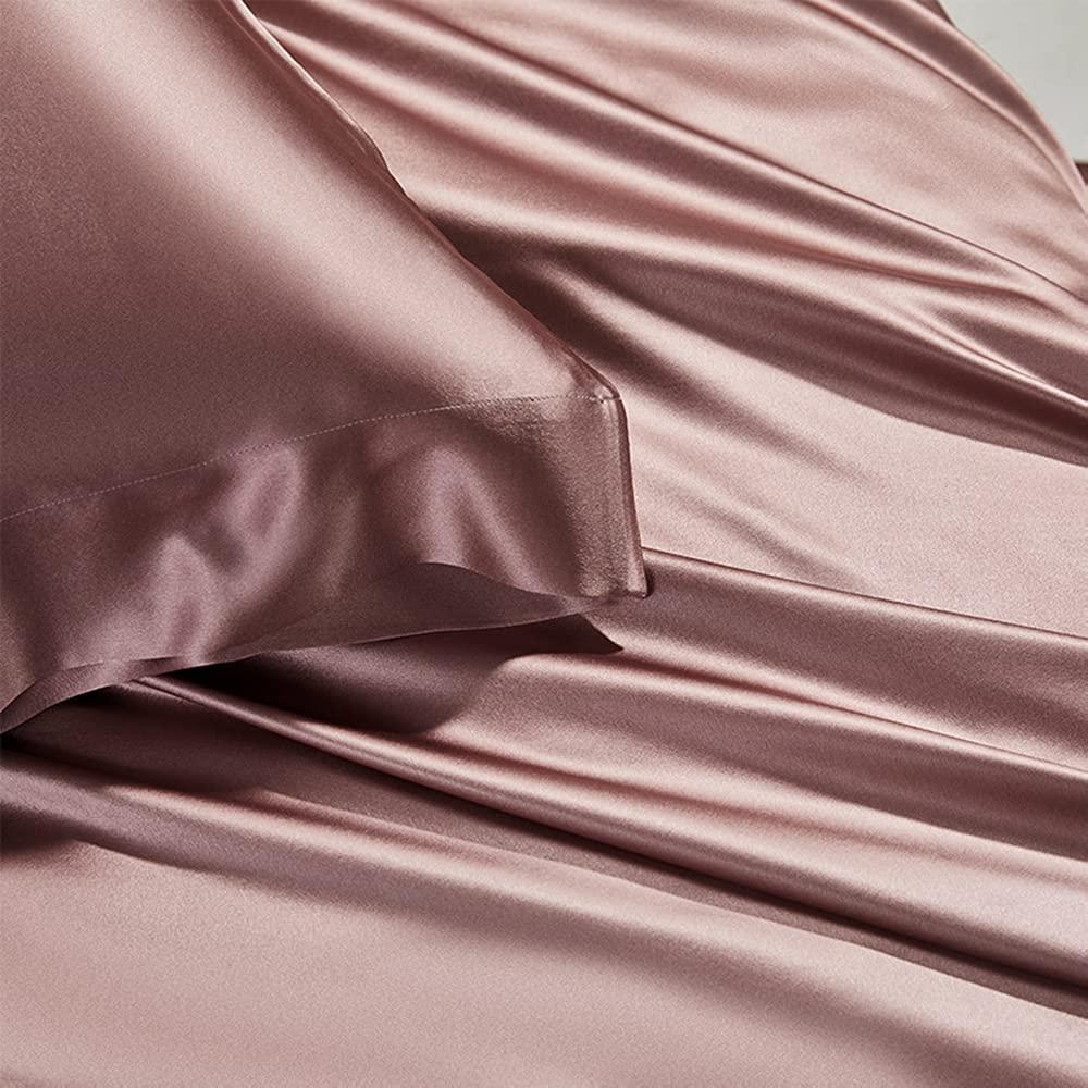 Orose Orose 4Pcs 25 Momme Charmeuse Silk Flat Sheet Set 100% Mulberry Seamless Silk Bedding Sheets Top Bottom Sheet (Light Plum, California King)
