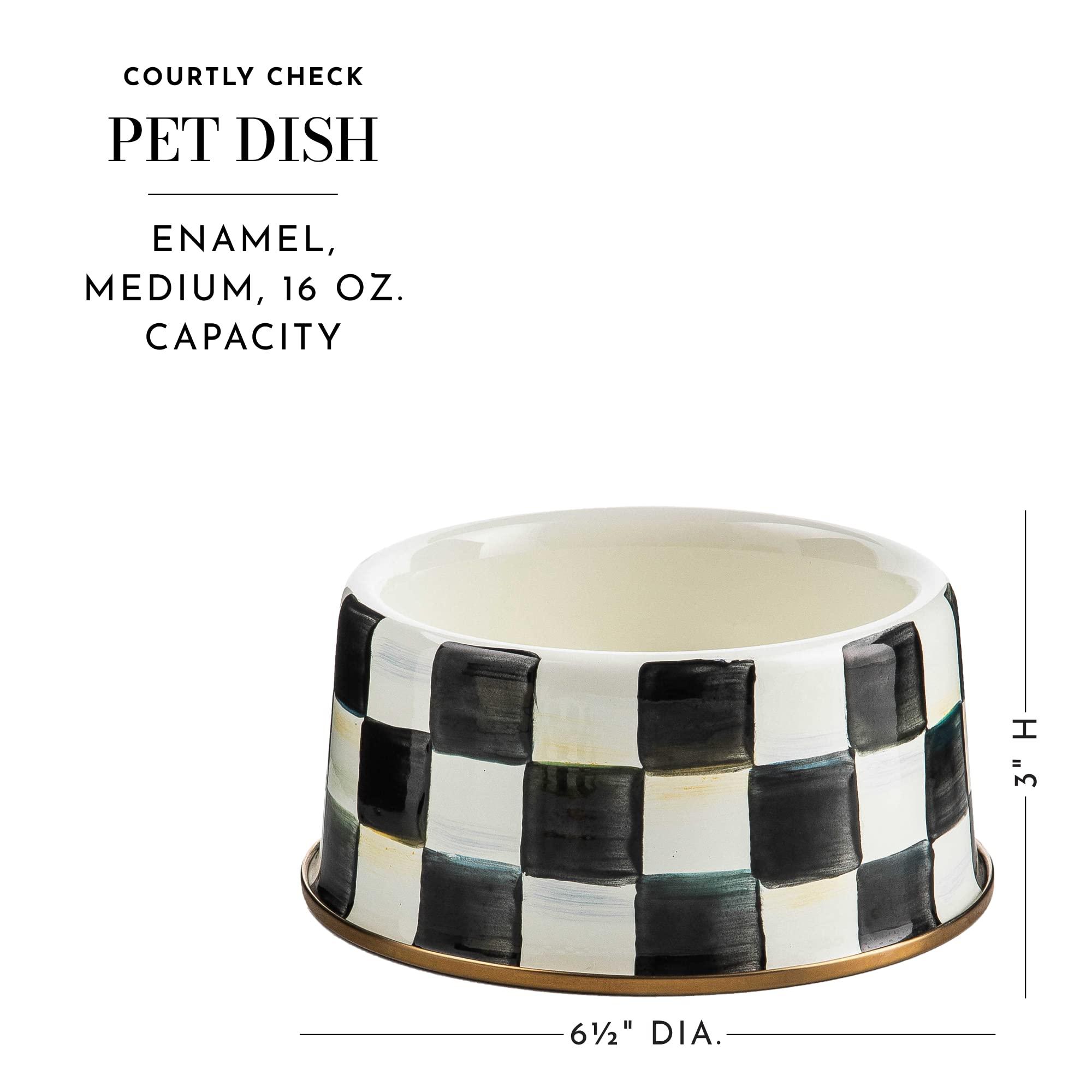 MACKENZIE-CHILDS MACKENZIE-CHILDS Pet Bowl, Cute Cat and Dog Bowl for Food and Water, Black-and-White Courtly Check, Medium