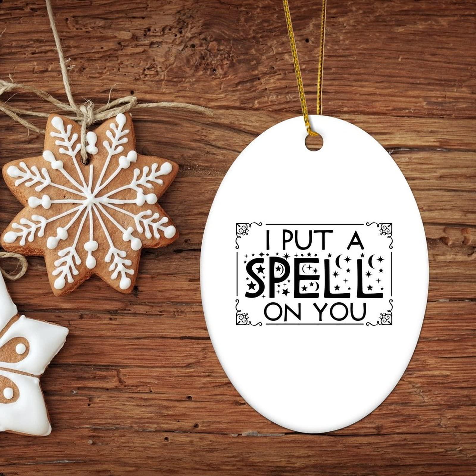 Generic Halloween I Put A Spell on You Ornaments Spooky Season Ceramic Ornament Xmas Holiday Handmade Keepsake Elegant Hanging Christmas Tree Decorations Style-9 Oval