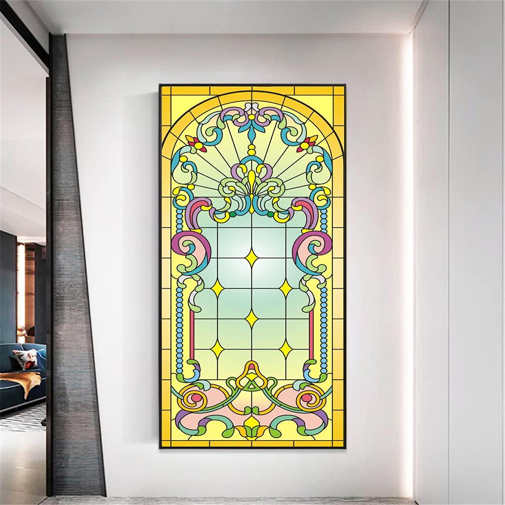 LXDWEI LXDWEI Decortive Window Film Privacy Multicolor Church Style Window Film Frosted Window Coverings Window Tint for Home Office (W x L)(32.3\"x63\") 82x160cm