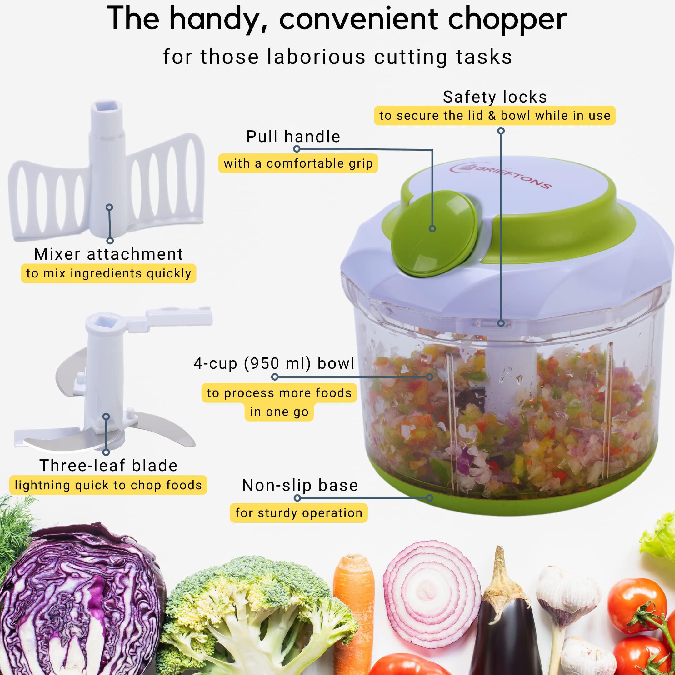 Brieftons Brieftons QuickPull Manual Food Chopper: Large 4-Cup Powerful Hand Pull Chopper/Mincer/Mixer Blender to Chop Onion, Garlic, Vegetables, Fruits, Herbs for Salsa, Salad, Pesto, Puree, Indian Cooking