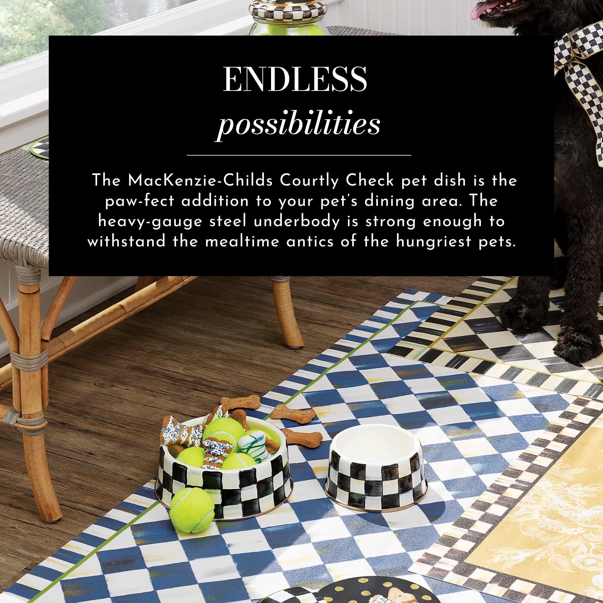 MACKENZIE-CHILDS MACKENZIE-CHILDS Pet Bowl, Cute Cat and Dog Bowl for Food and Water, Black-and-White Courtly Check, Medium