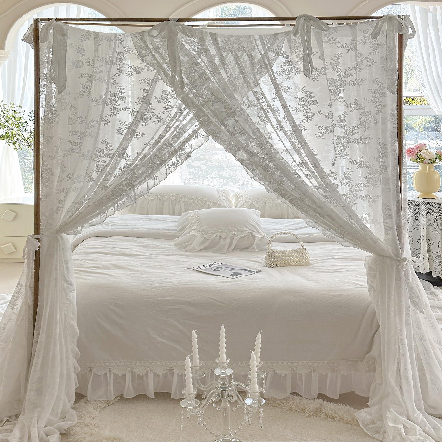 Mengersi Mengersi Canopy Bed Curtains with Tie Backs,Bed Canopy Curtains Bed Drapes Sheer Curtains for Bedroom DecorKing,White