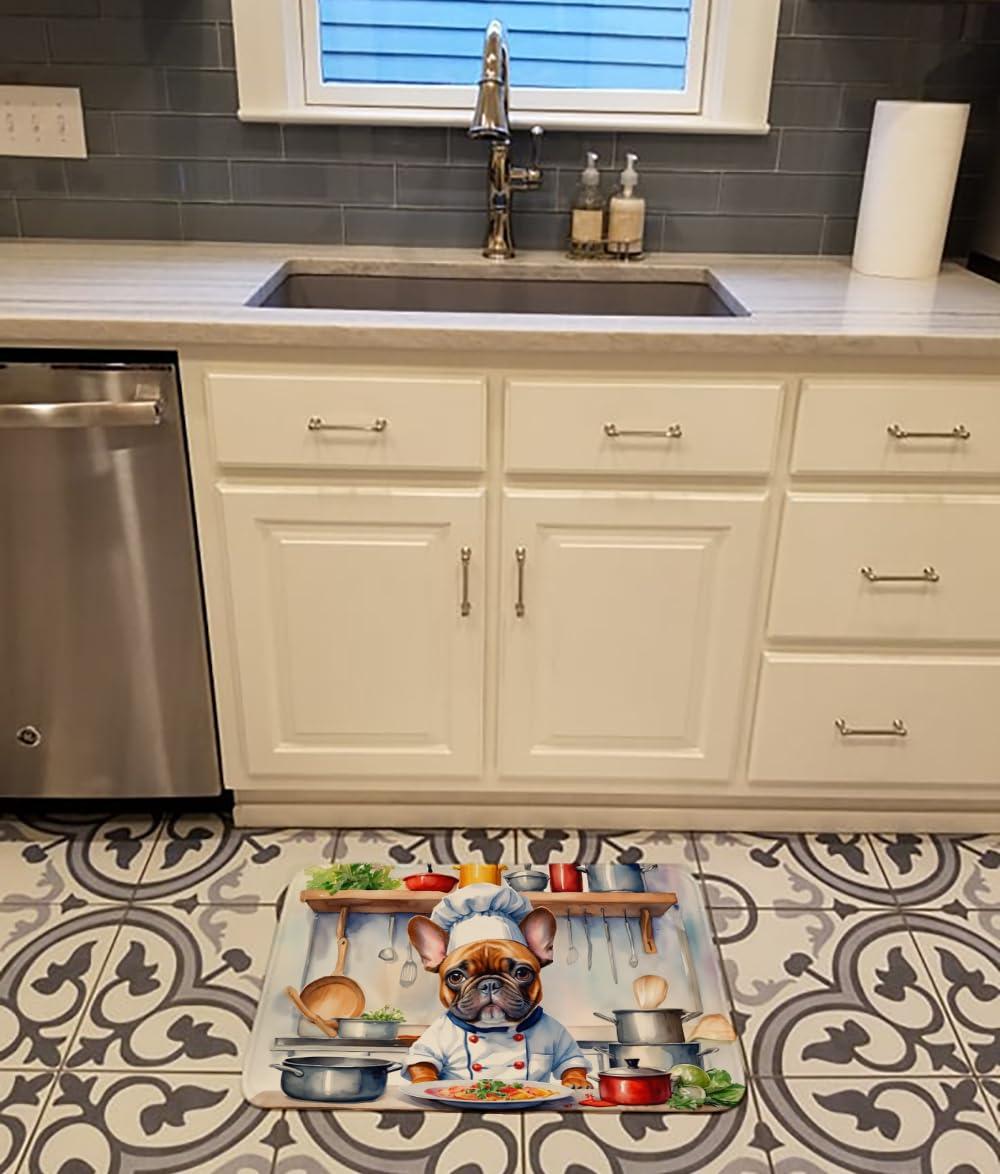 Caroline's Treasures Caroline's Treasures French Bulldog The Chef Memory Foam Kitchen Mat Machine Washable Anti-Fatigue Mat Cushion Comfort Bath Mat or Kitchen Rug