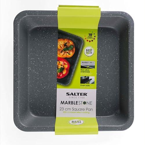 Salter Salter BW02780G Square Pan, Non-Stick Deep Baking Tray, Small Oven Tin For Brownies, Cakes, Roasting Pan For Vegetables, Carbon Steel, Marblestone Collection, Grey, 23 cm