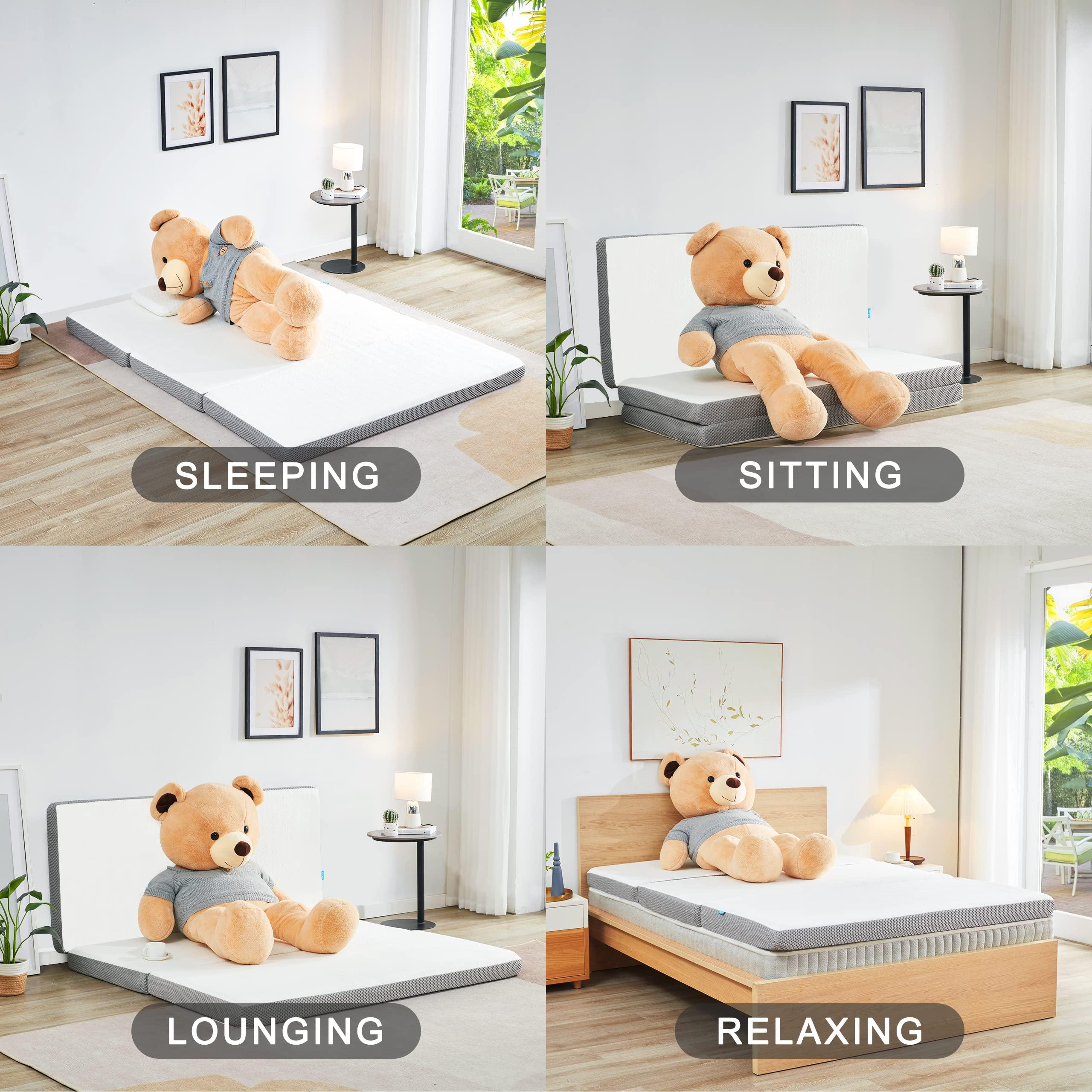 Kingfun Kingfun Foldable Mattress 4 Inch Folding Mattress Tri-fold Gel Memory Foam Breathable with Storage Bag, Portable Floor Guest Bed Soft for Sleeping Camping, Gray, Twin Size