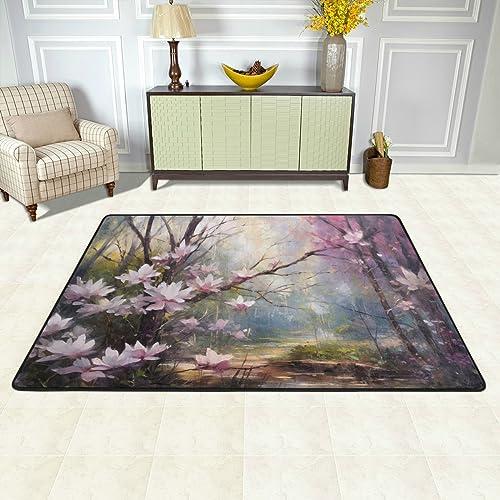 DNOVING Magnolia Garden Design Area Rugs 4 ft x 6 ft Soft and Non-Slip Suitable for Bedroom, Living Room, and Bathroom Washable & Durable Carpet AR-087373075