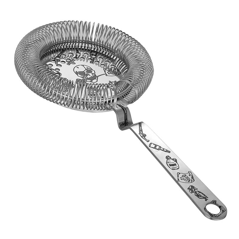 Cocktail Geek Cocktail Shaker Set - 5-Piece Bar Accessories Kit w/Weighted Boston Shaker, Strainer, Jigger, Mixing Spoon with Etched Skull Rose Pattern