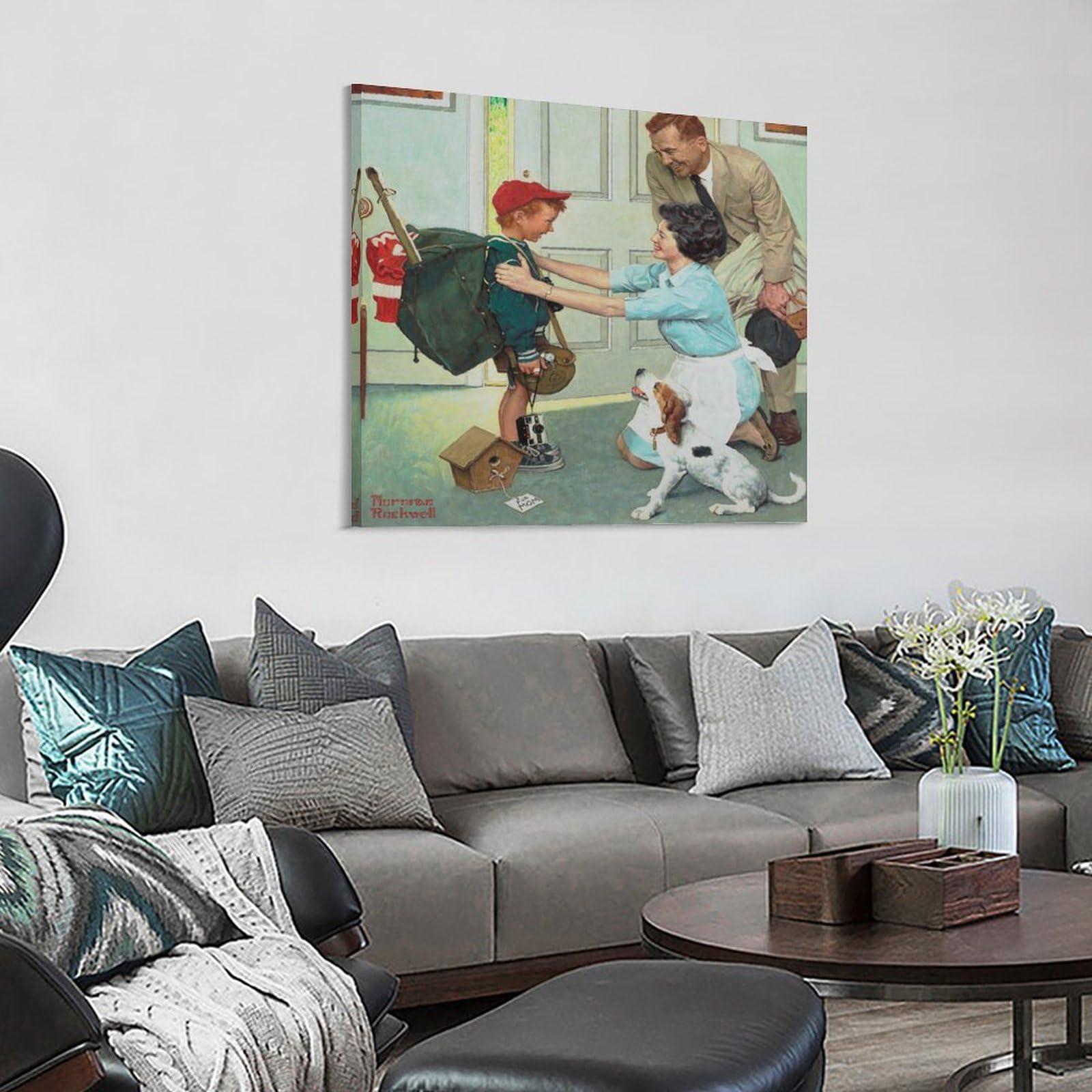 JIANPIN JIANPIN Norman Rockwell Home From Camp Canvas Printing Famous Paintings, Wall Art Posters, Decorativ Poster Decorative Painting Canvas Wall Art Living Room Posters Bedroom Painting 28x28inch(70x70cm)