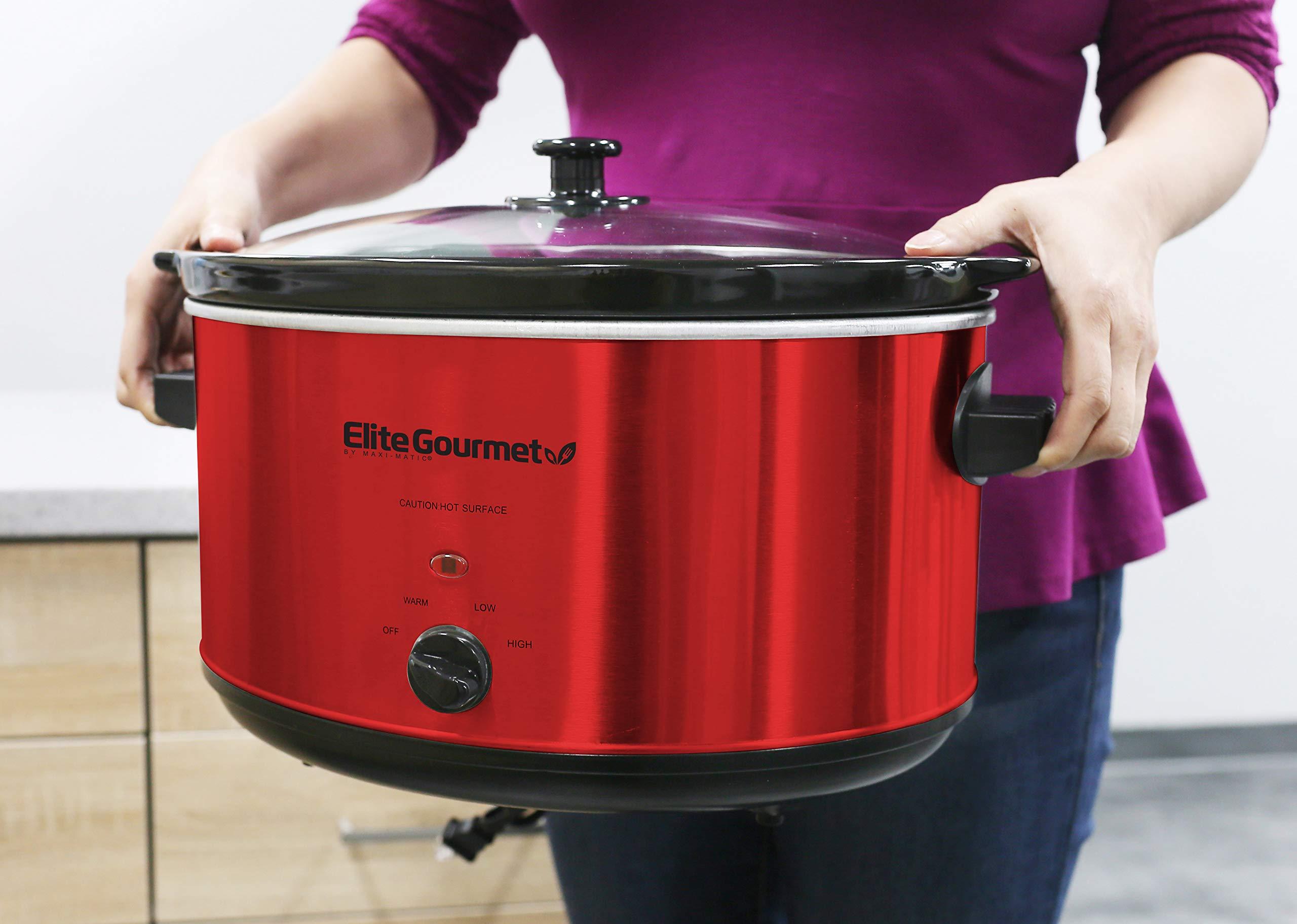 Elite Gourmet Elite Gourmet MST-900RXT# Electric Ceramic XL Jumbo Slow Cooker, Adjustable Temp, Entrees, Sauces, Stews & Dips, Dishwasher Safe Glass Lid & Crock, 8.5Qt, MetallicRed