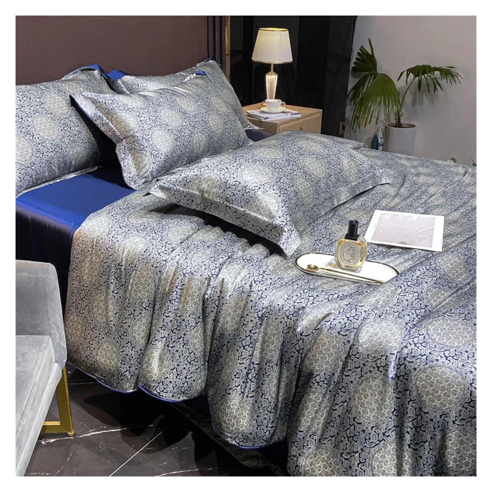 YUSIWOAL YUSIWOAL Luxury Natural Silk Bedding Set High-End Silky Satin Quilt Cover Set Single Double Queen Size Printing Duvet Cover Set,Bedding Duvet Cover Set(C,200x230cm 4pcs)