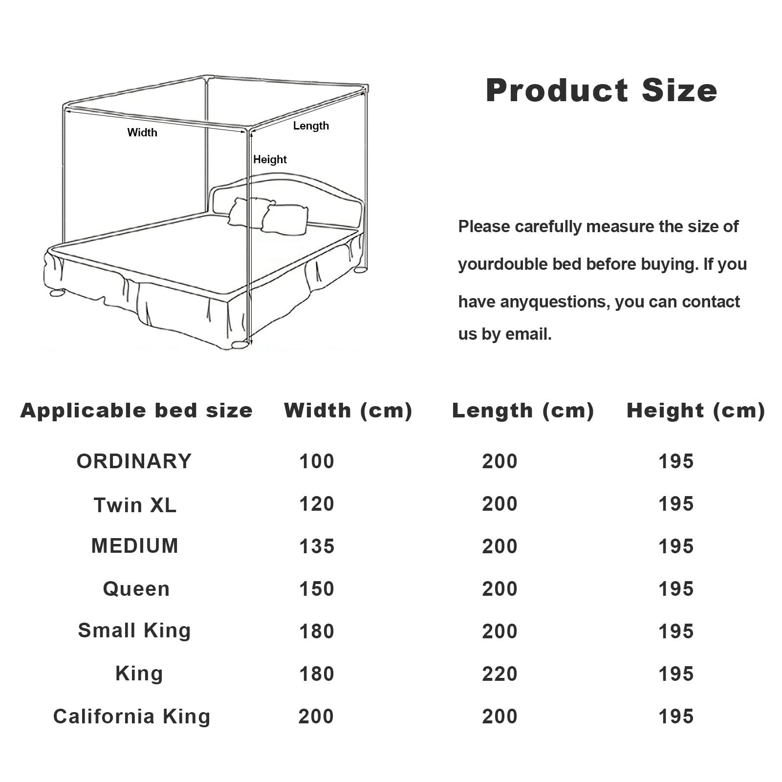 Usknxiu Usknxiu Canopy Bed Frame Queen, More Stable Stainless Steel Canopy Bed Frame/Full/King Size/Twin, Spiral Connection Canopy Poles for Bed,33mm,2L*1.5W*1.95H(m)