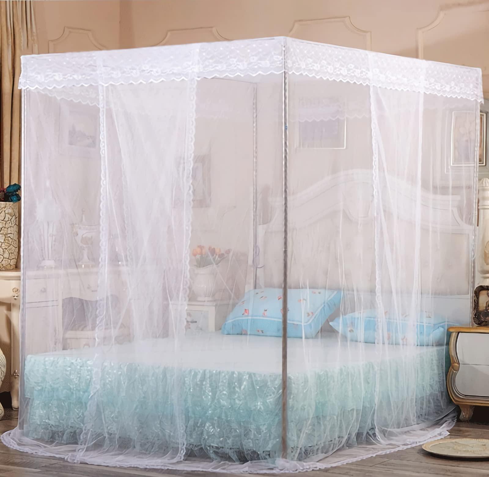 Usknxiu Usknxiu Canopy Bed Frame Queen, More Stable Stainless Steel Canopy Bed Frame/Full/King Size/Twin, Spiral Connection Canopy Poles for Bed,33mm,2L*1.5W*1.95H(m)