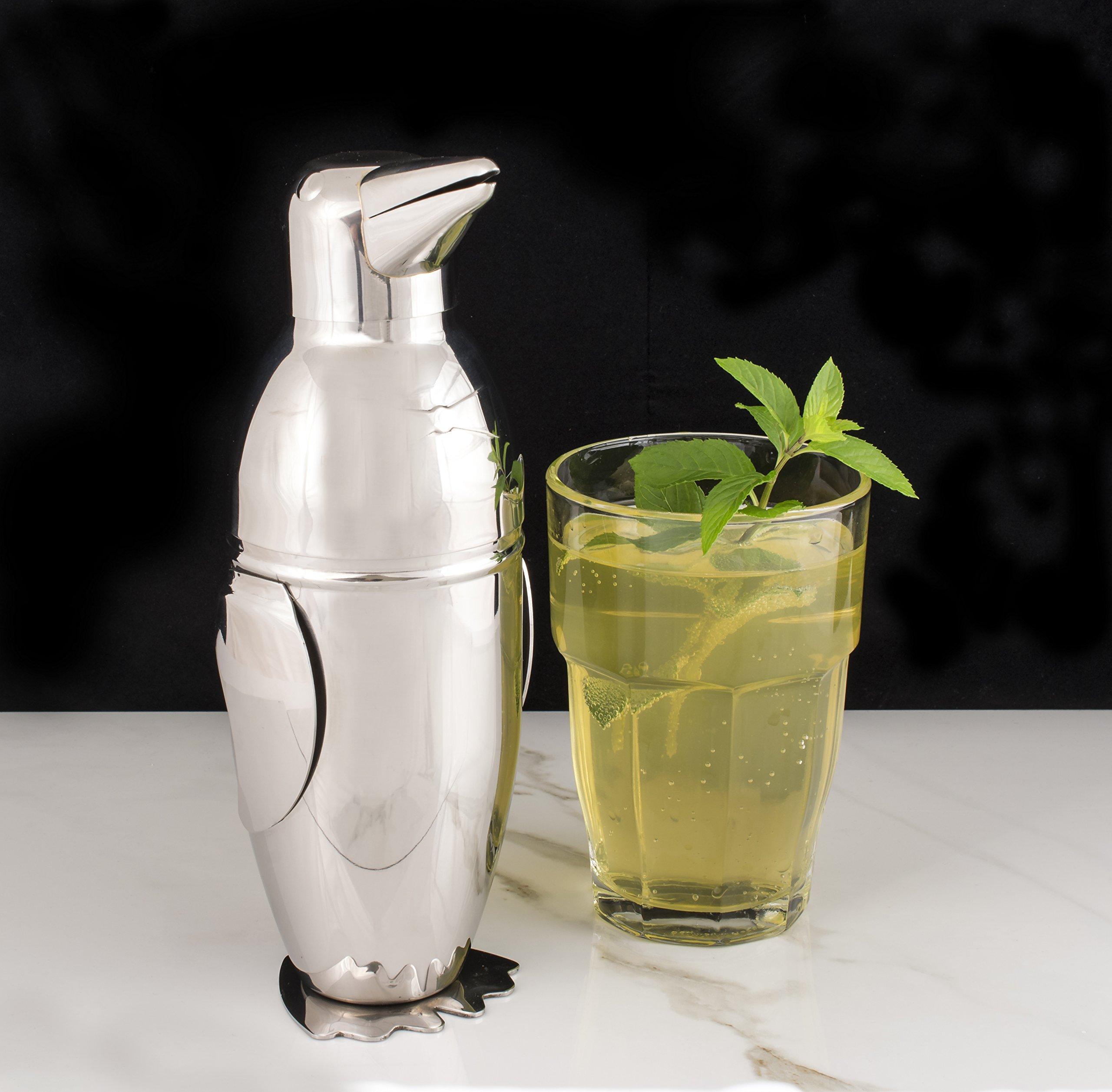 HIC Kitchen HIC Bar Penguin Cocktail Shaker, 18/8 Stainless Steel, Mirror Finish, 3-Piece Set, Holds 18-Ounces