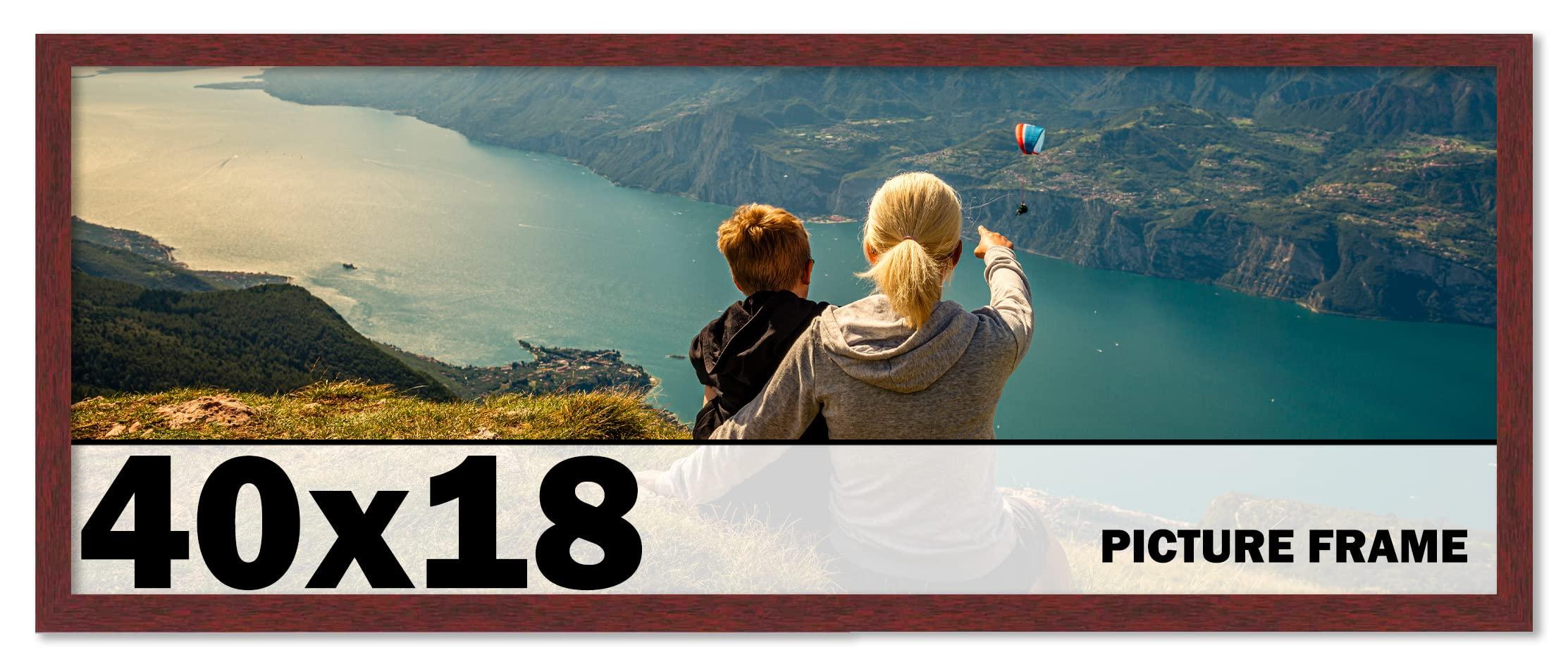 CountryArtHouse CountryArtHouse 40x18 Frame Brown Mahogany Picture Frame - Solid Wood Frame Kit Includes UV Acrylic Plexiglass, Acid Free Foam Backing Board and Hanging Hardware