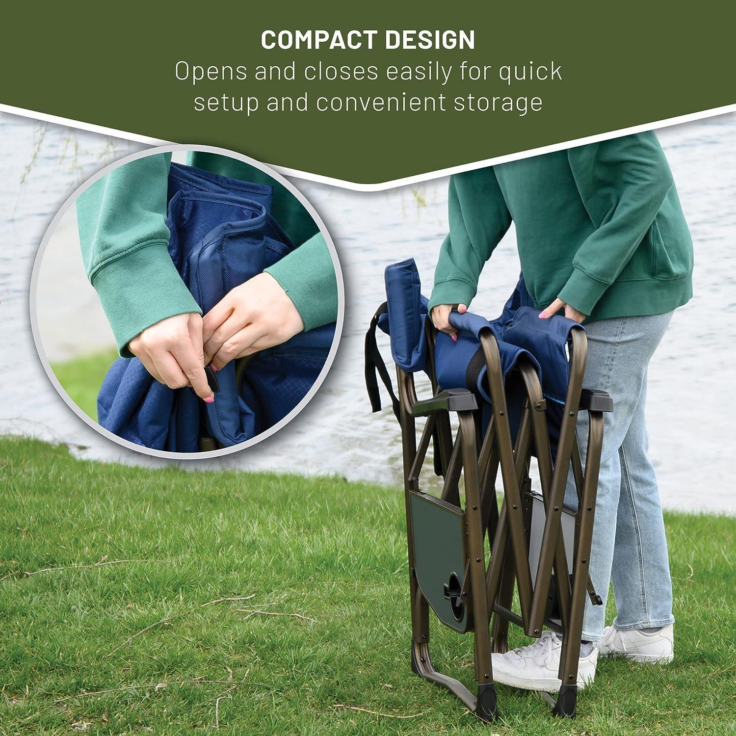 TIMBER RIDGE TIMBER RIDGE Double Camping Chair Foldable Loveseat Directors Chairs, Oversized Double Folding Camping Chairs with 2 Side Tables, 2 Person Lawn Chair, Heavy Duty Support 600 LBS for Outdoor, Blue